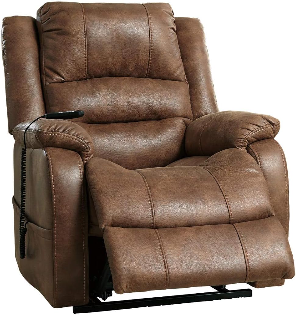 Like NEW - Signature Design by Ashley Yandel Faux Leather Power Lift Recliner, Brown - Retail $739 - Image 7