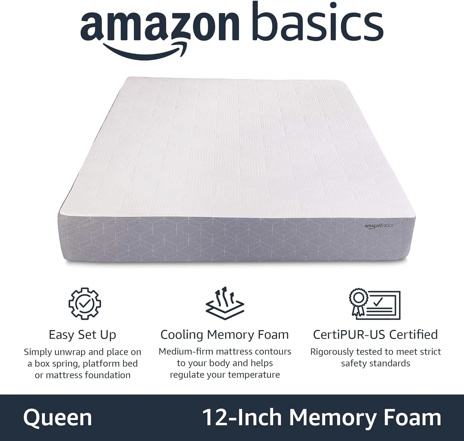 NEW - Amazon Basics QUEEN 12 Inch, Medium-Firm, CertiPUR-US Certified - Retail $373 - Image 3