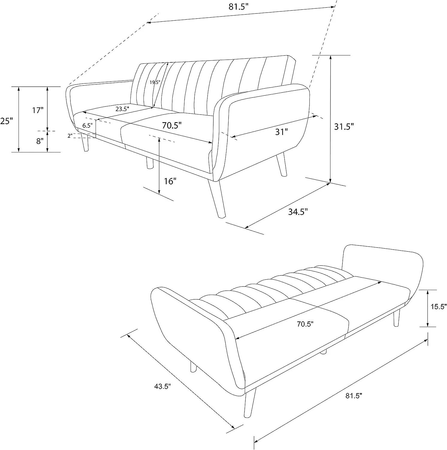 NEW - Novogratz Brittany Futon, Convertible Sofa & Couch, Blue Linen - Retail $298 - Image 6