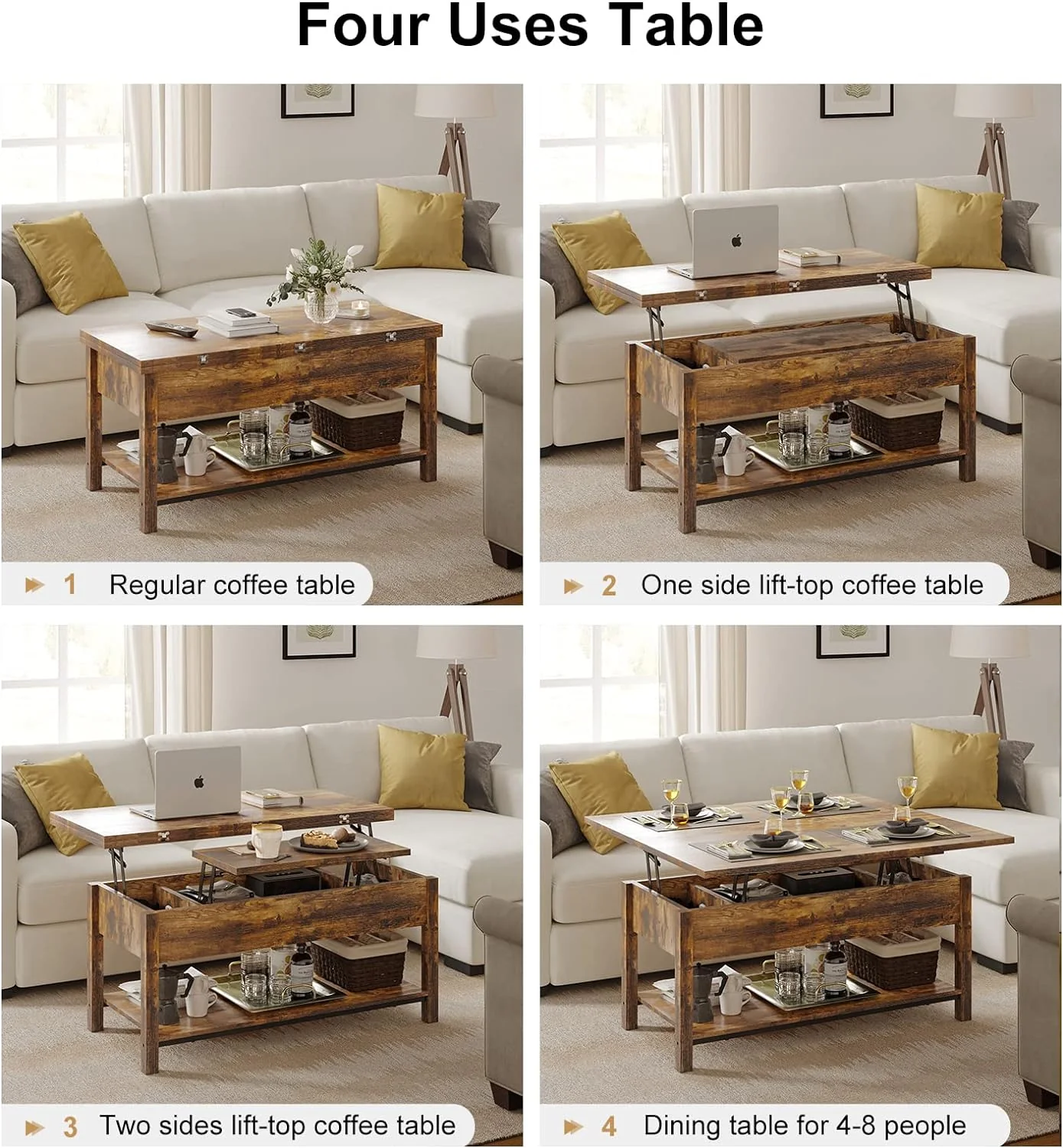 NEW - FABATO Lift Top Coffee Table, 4-in-1 Convertible Coffee Table with Storage - Retail $250 - Image 4
