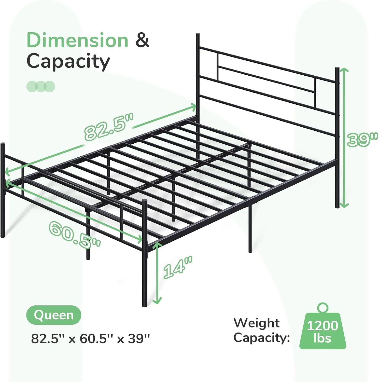 NEW - Novilla Metal QUEEN Bed Frame with Headboard and Footboard, 14 Inch Platform - Retail $89 - Image 3