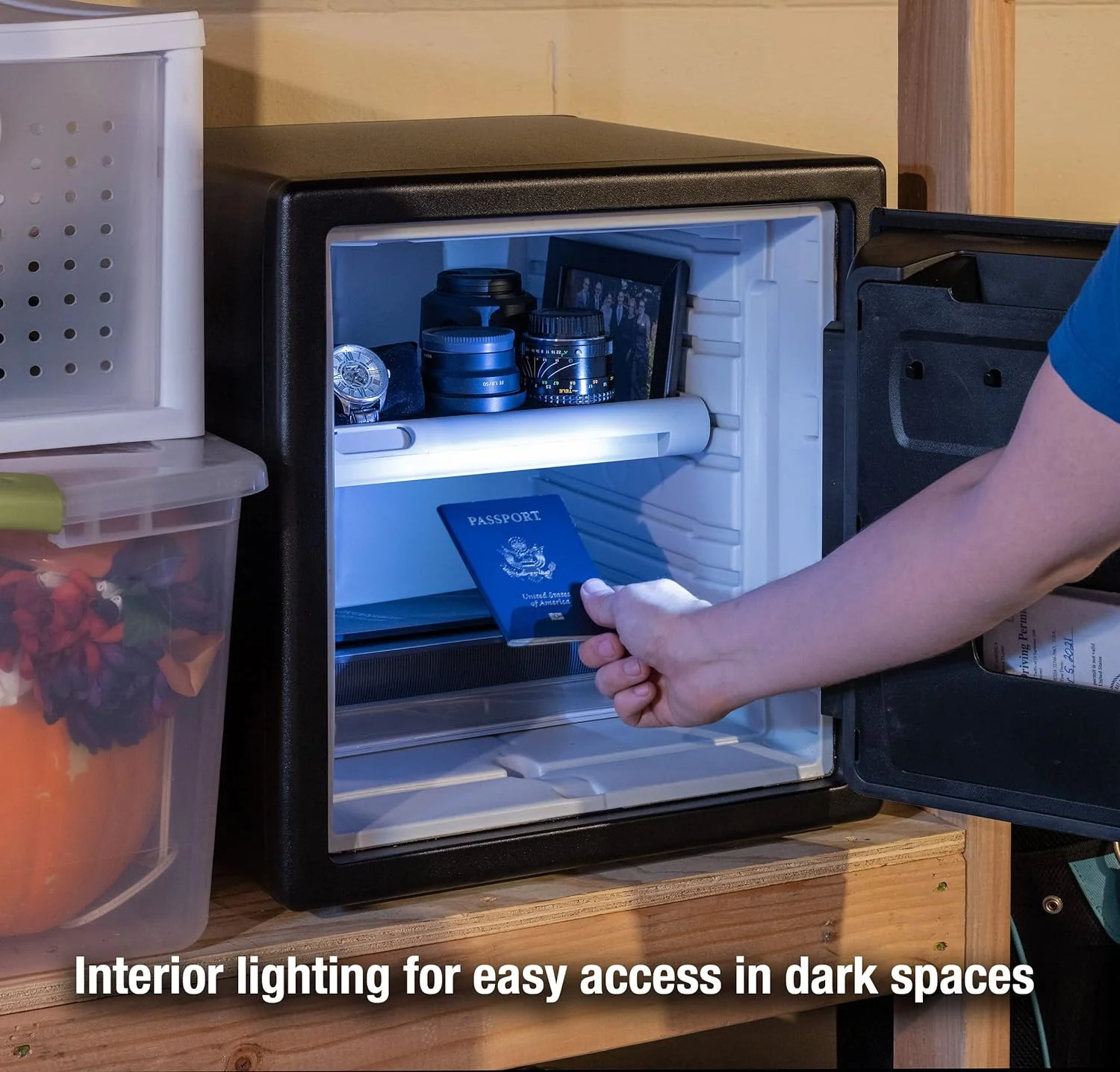 SentrySafe Fireproof and Waterproof Home Safe with Biometric Lock, Secure Documents and Valuables, Steel Safe with Fingerprint Lock, 1.23 Cubic Feet, 17.8 x 16.3 x 19.3 Inches, SFW123BTC - Retail $279 - Image 2