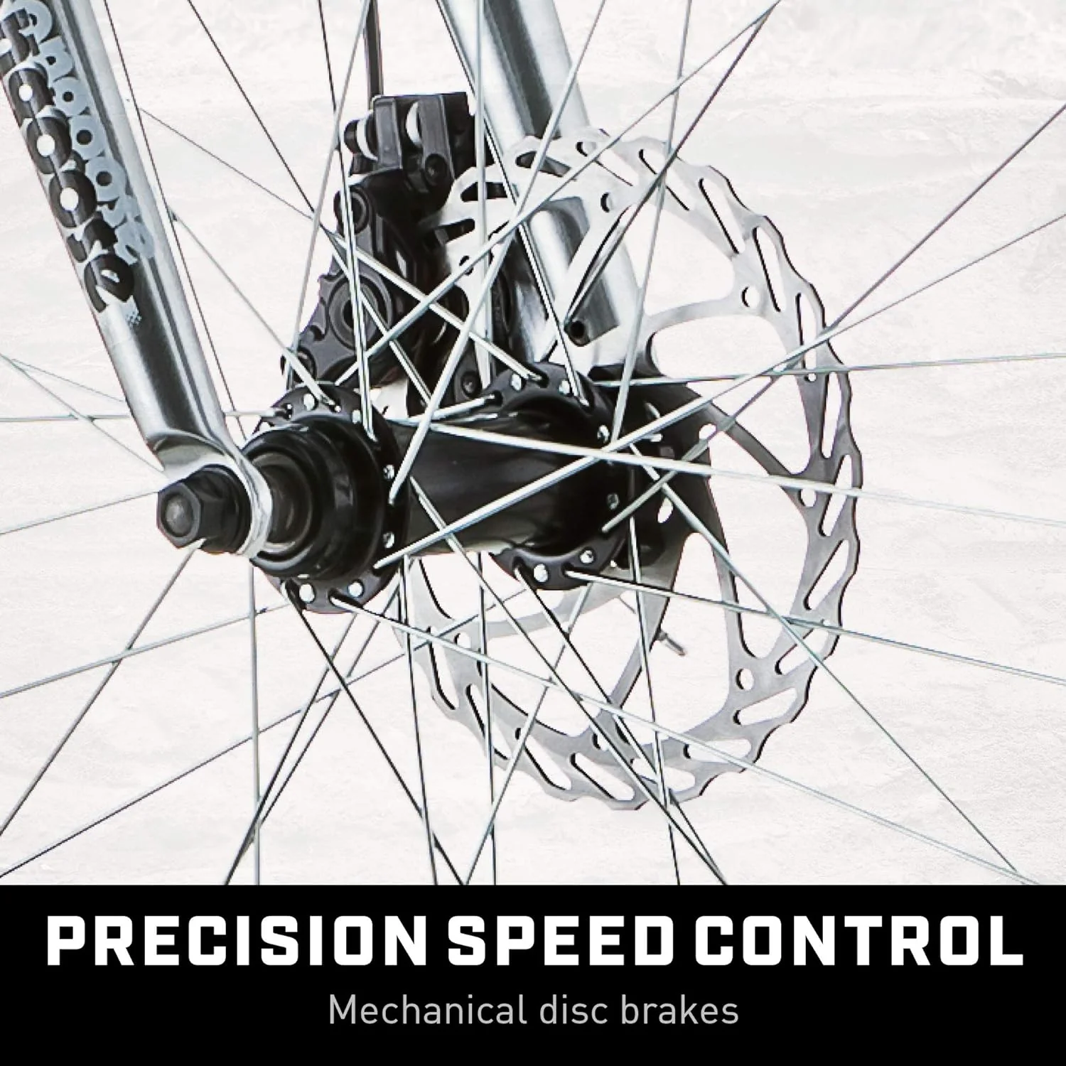 NEW - Mongoose Malus Mens and Womens Fat Tire Mountain Bike, 26-Inch Bicycle Wheels, 4-Inch Wide Knobby Tires, Steel Frame, 7 Speed Drivetrain Bicycle, Shimano Rear Derailleur, Disc Brakes, Silver/Black - Retail $412 - Image 3