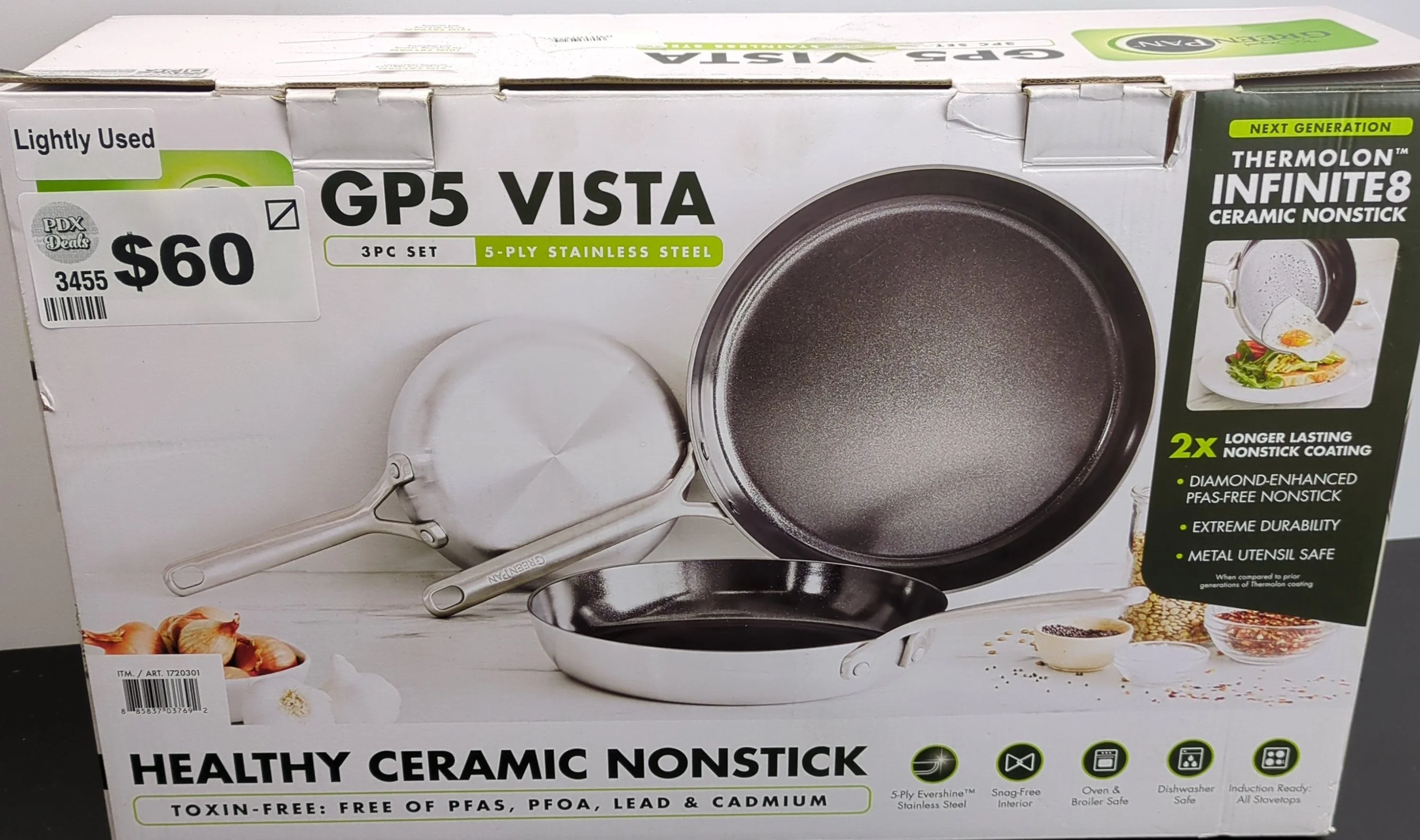 GreenPan GP5 Vista 3-Piece Frying Pan - Retail $149