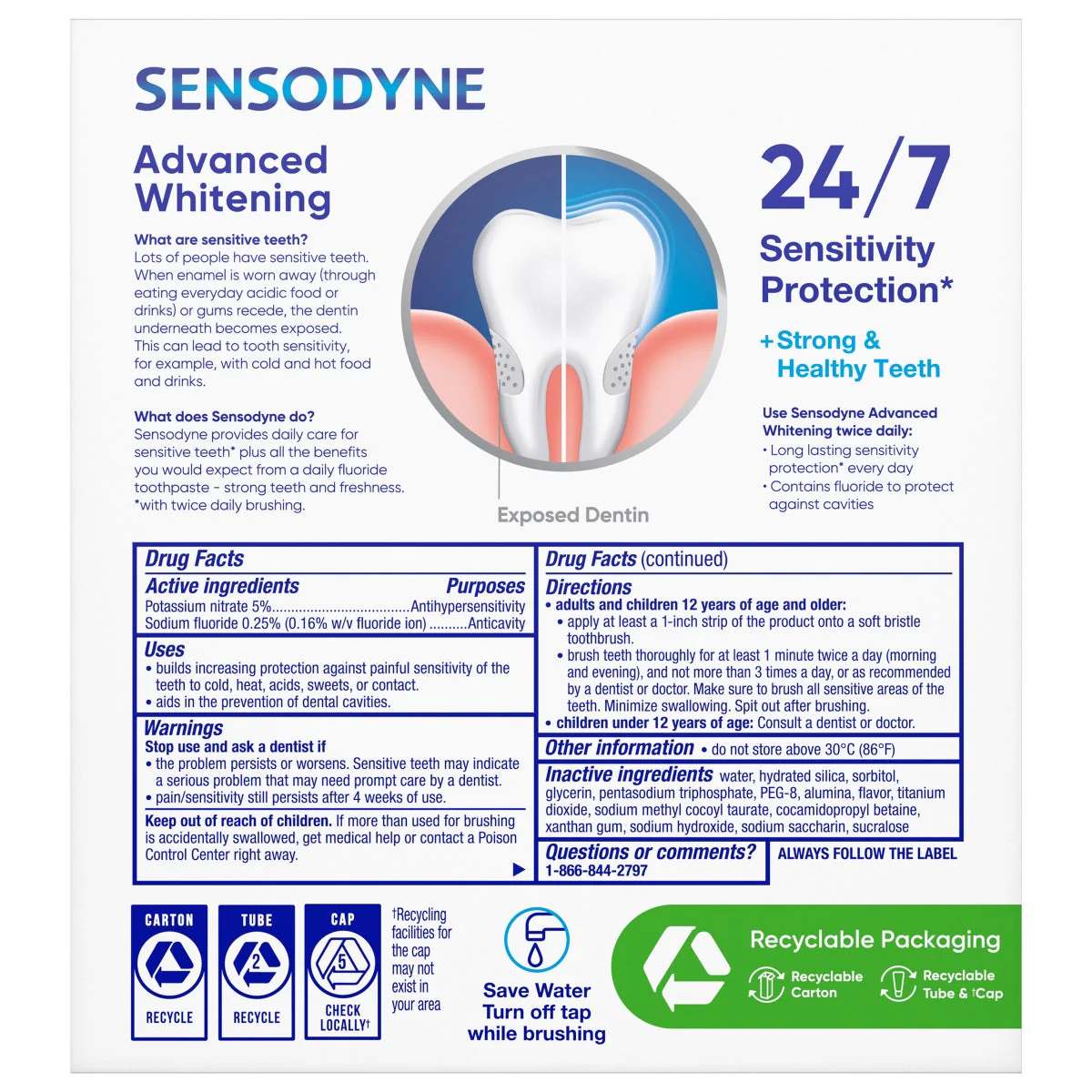 SENSODYNE Advanced Whitening Toothpaste, 6.5 oz, 4-pack - Image 3