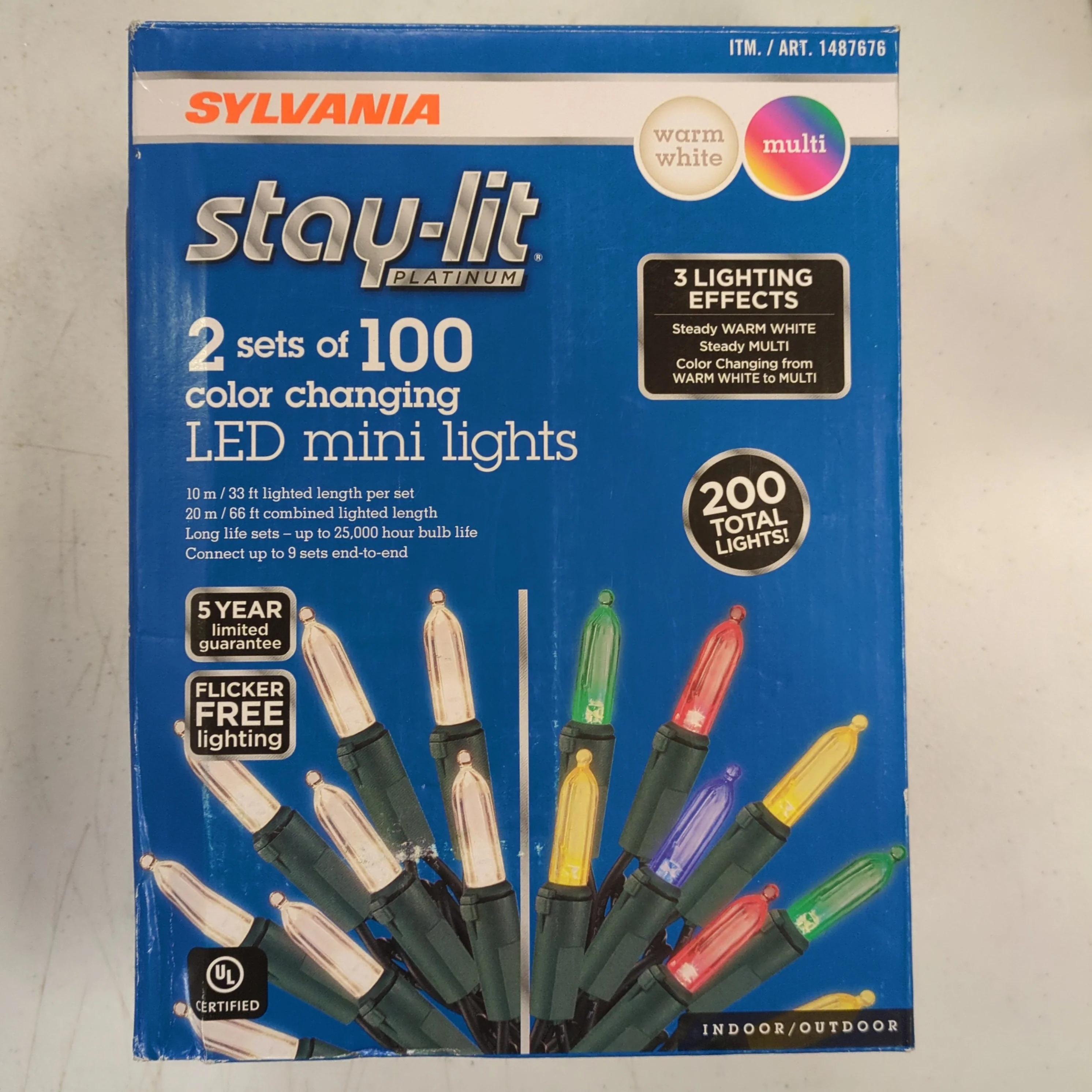 Sylvania Platinum TWO Sets, 100-Count Color Changing LED Mini Dual Lights (33 ft. Length) - Retail $24