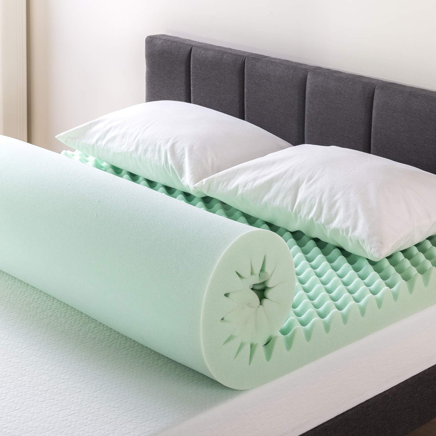NEW - Best Price Mattress 4 Inch Egg Crate Memory Foam Mattress Topper with Calming Aloe Infusion, CertiPUR-US Certified, Full, Green - Retail $96 - Image 4