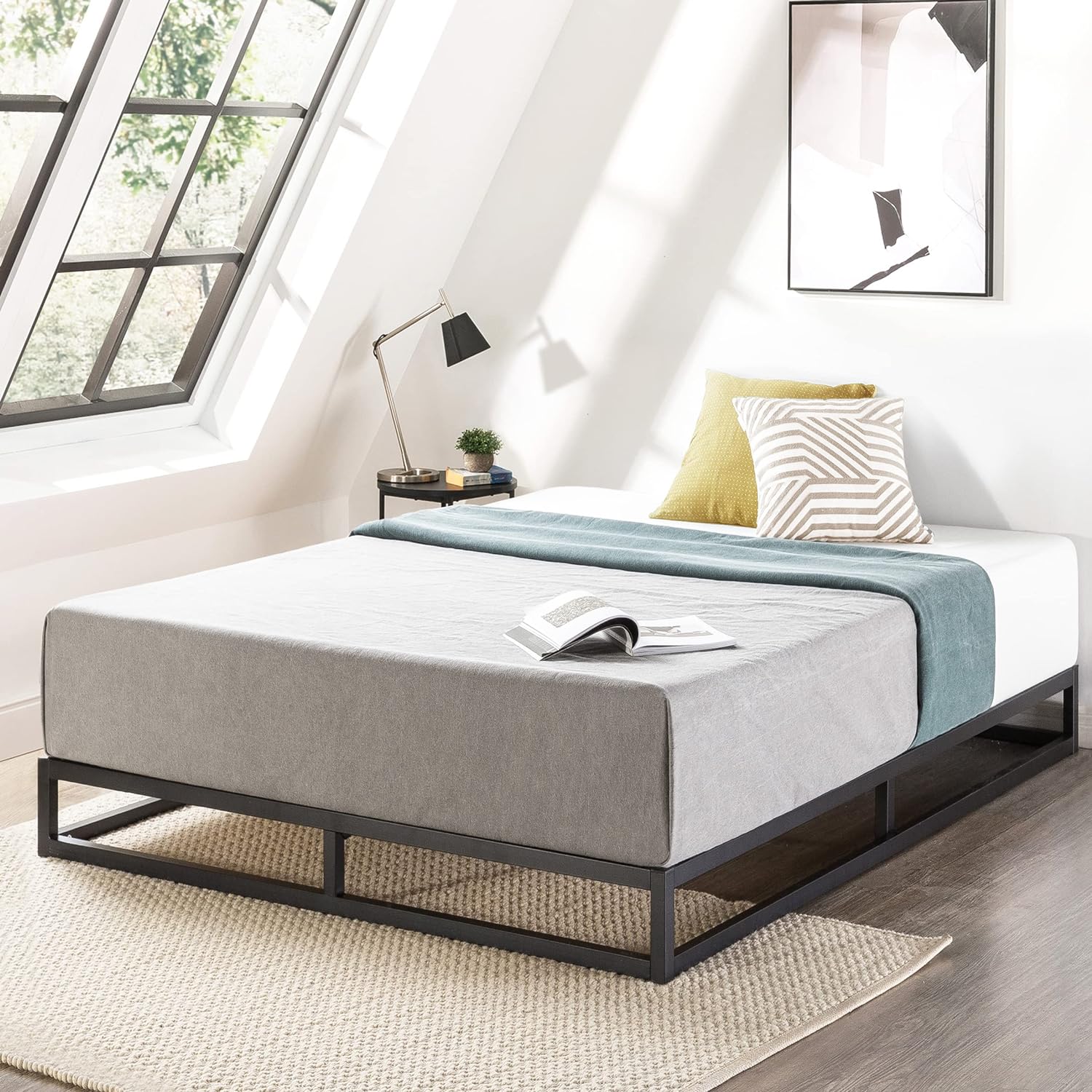 NEW - Mellow Modernista Low Profile TWIN 6 Inch Metal Platform Bed Frame with Classic Wooden Slat Support Mattress Foundation (No Box Spring Needed), Black - Retail $94 - Image 2