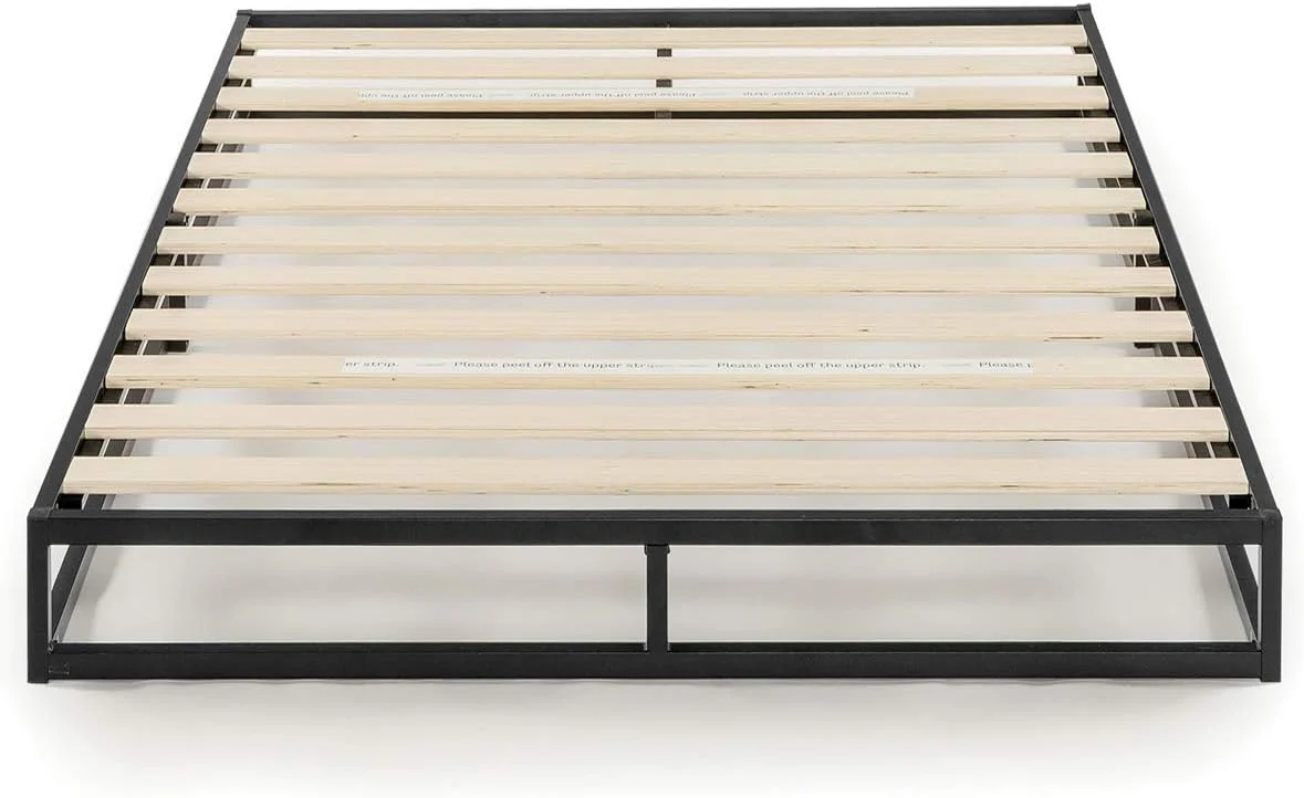 NEW - Mellow Modernista Low Profile TWIN 6 Inch Metal Platform Bed Frame with Classic Wooden Slat Support Mattress Foundation (No Box Spring Needed), Black - Retail $94 - Image 4