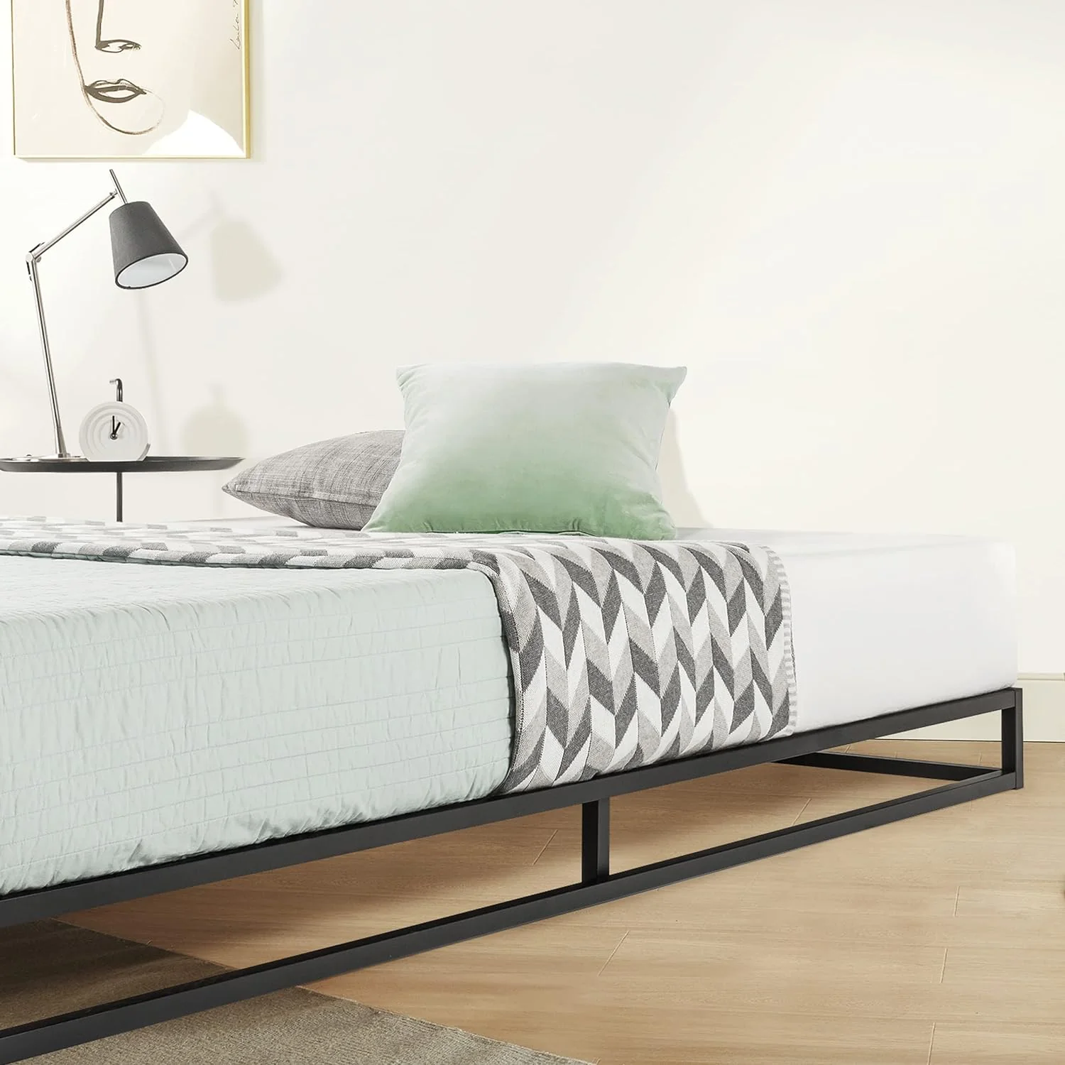NEW - Mellow Modernista Low Profile TWIN 6 Inch Metal Platform Bed Frame with Classic Wooden Slat Support Mattress Foundation (No Box Spring Needed), Black - Retail $94 - Image 6