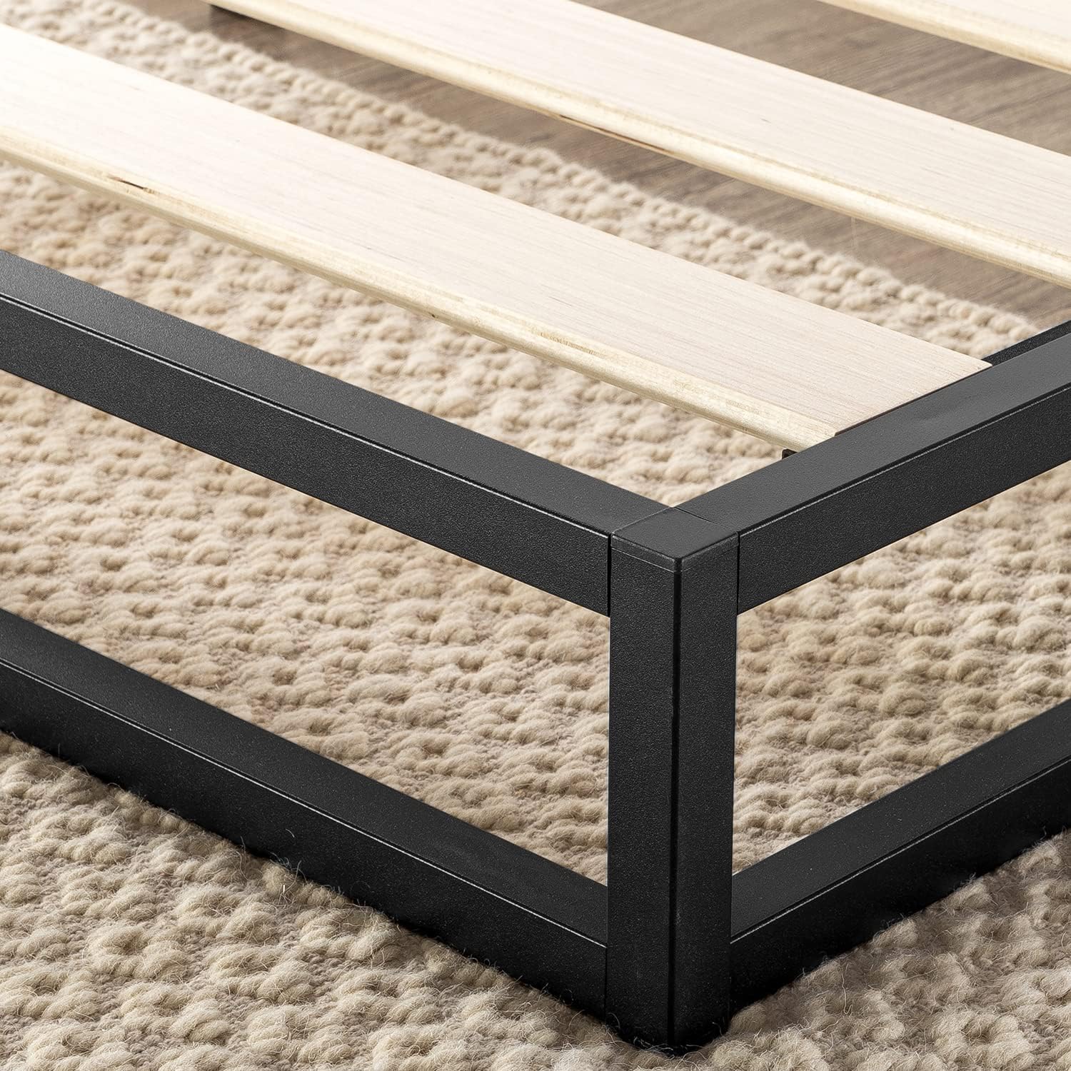NEW - Mellow Modernista Low Profile TWIN 6 Inch Metal Platform Bed Frame with Classic Wooden Slat Support Mattress Foundation (No Box Spring Needed), Black - Retail $94 - Image 7