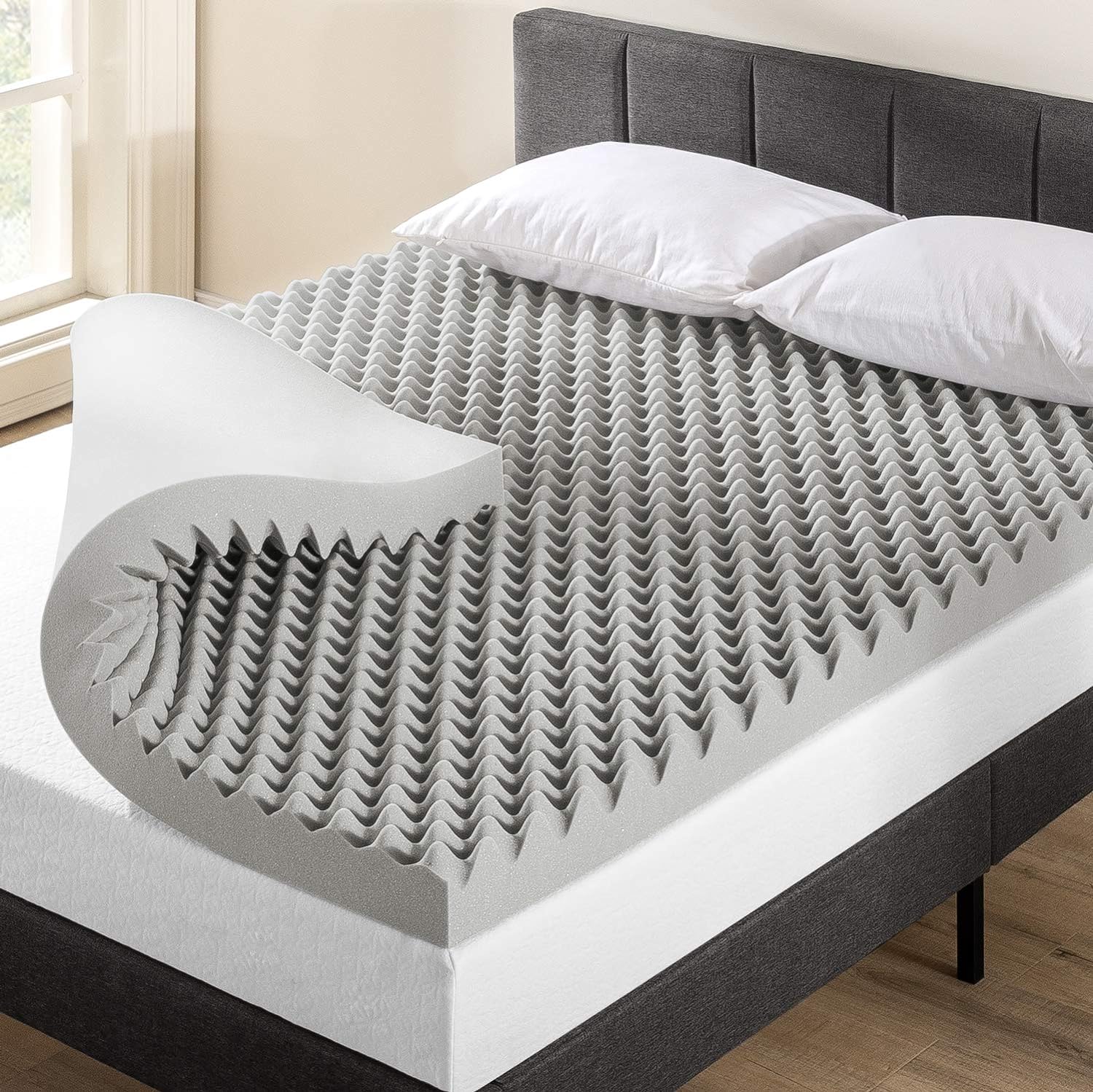 NEW - Best Price Mattress Mellow FULL 4 Inch Egg Crate Memory Foam Mattress Topper with Infusion, Charcoal Grey - Retail $81 - Image 2