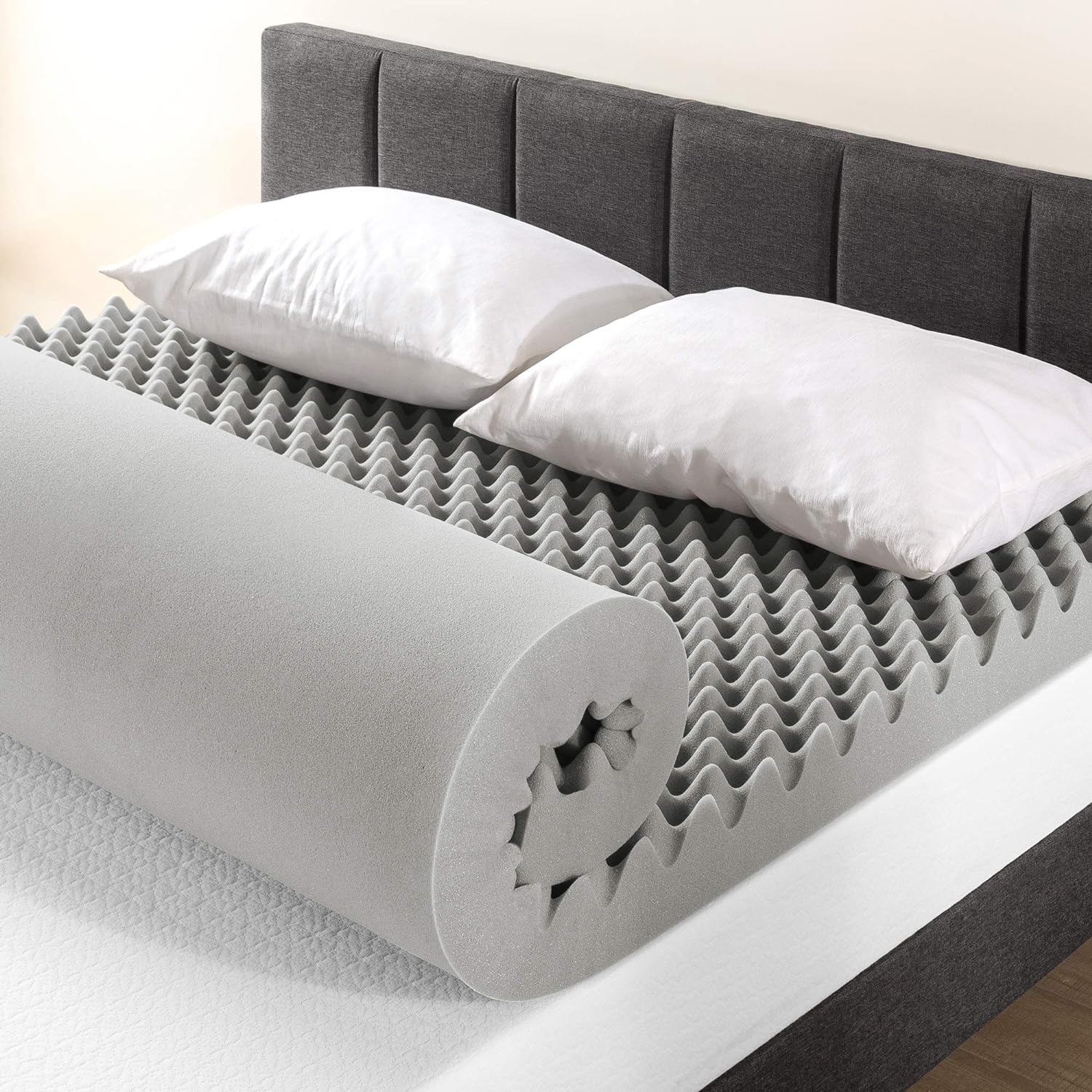NEW - Best Price Mattress Mellow FULL 4 Inch Egg Crate Memory Foam Mattress Topper with Infusion, Charcoal Grey - Retail $81 - Image 3