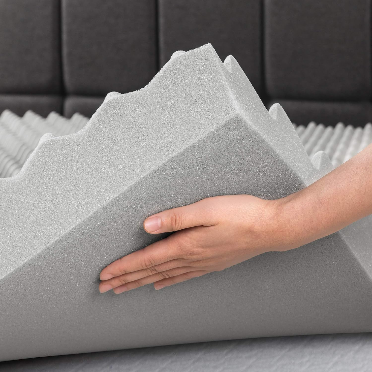 NEW - Best Price Mattress Mellow FULL 4 Inch Egg Crate Memory Foam Mattress Topper with Infusion, Charcoal Grey - Retail $81 - Image 4