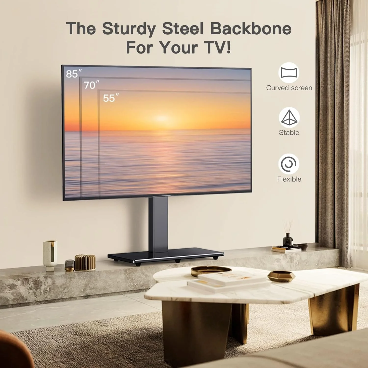 Marsail Universal TV Stand Base for 44-85 Inch LCD OLED Flat/Curved Screen TVs-Height Adjustable/Tall/Larger Table Top TV Stand Mount with Cable Management, VESA 800x400mm - Image 6