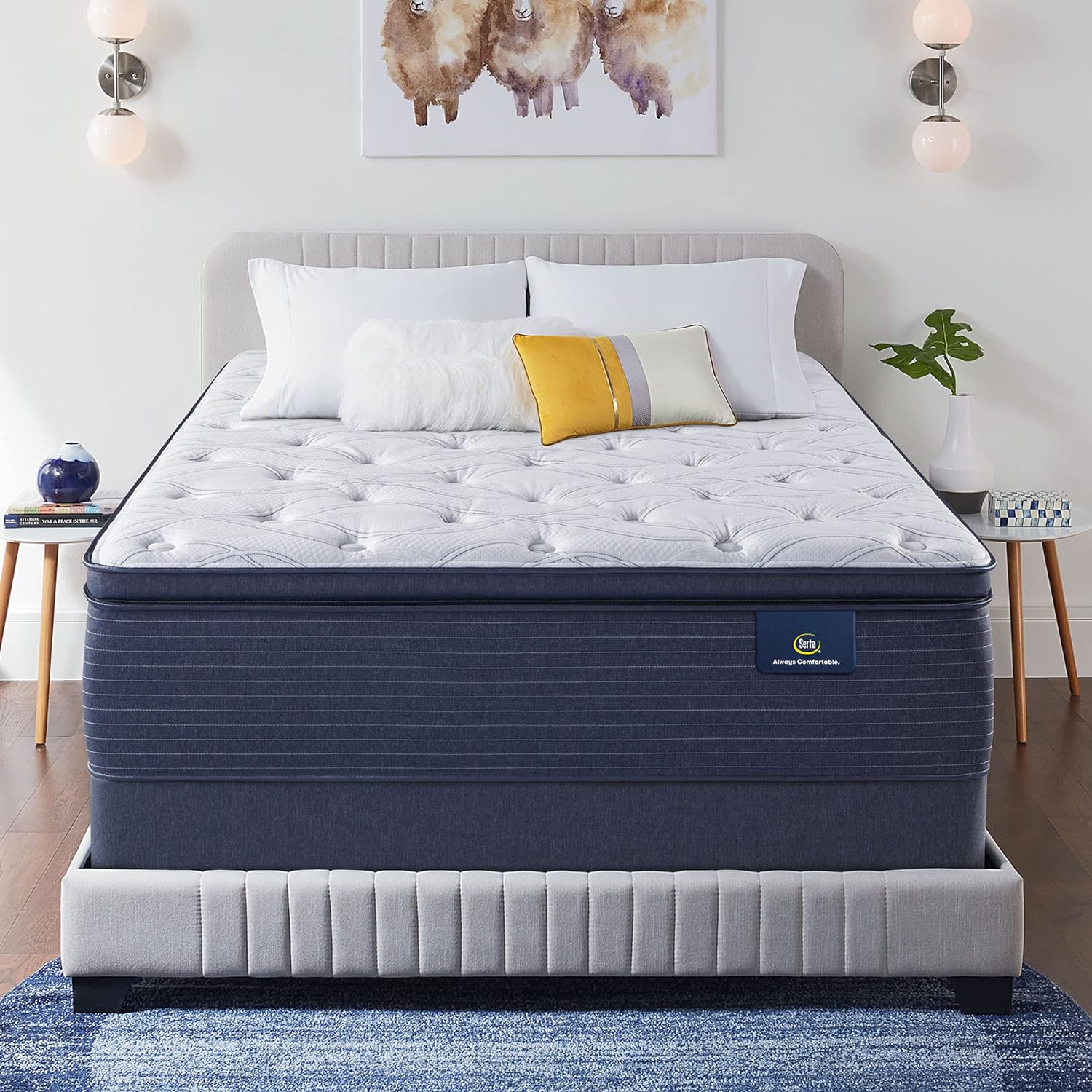 NEW - Serta - 15 Inch FULL Clarks Hill Elite Plush Pillow Top Mattress, Comfortable, Cooling, Supportive, CertiPur-US Certified,White/Blue - Retail $919 - Image 2