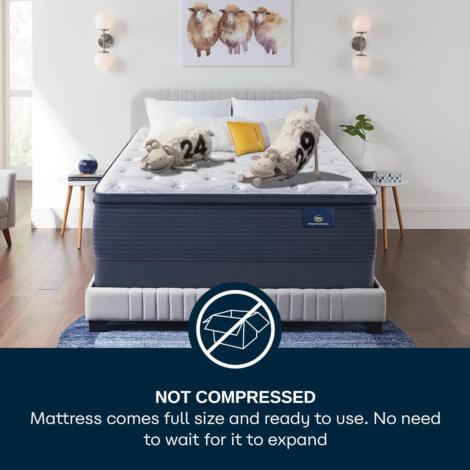 NEW - Serta - 15 Inch FULL Clarks Hill Elite Plush Pillow Top Mattress, Comfortable, Cooling, Supportive, CertiPur-US Certified,White/Blue - Retail $919 - Image 3