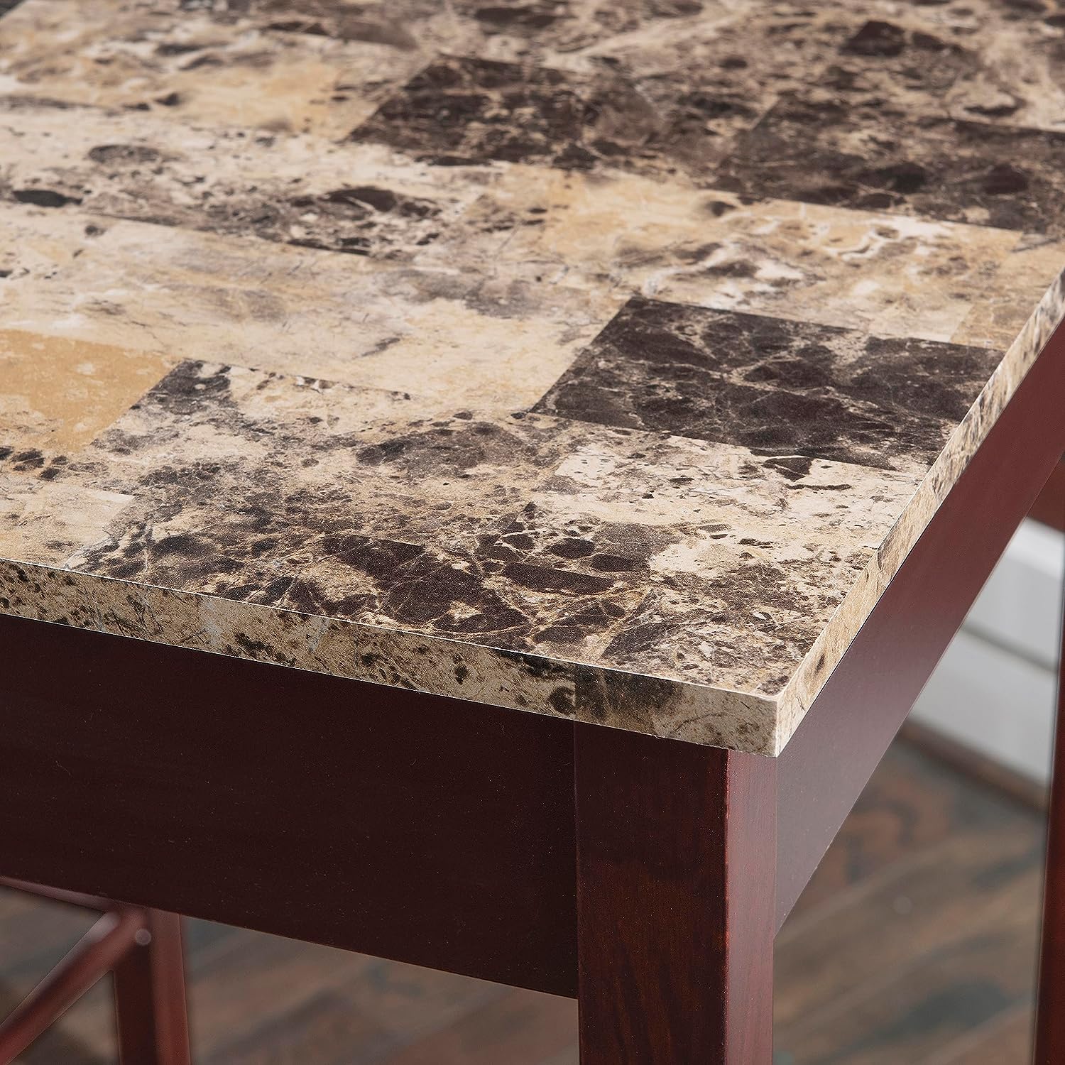 NEW - Linon Brown 3-Piece Table Faux Marble Tavern Set, 42" w x 22.25" d x 36" h - Retail $121 - Image 9