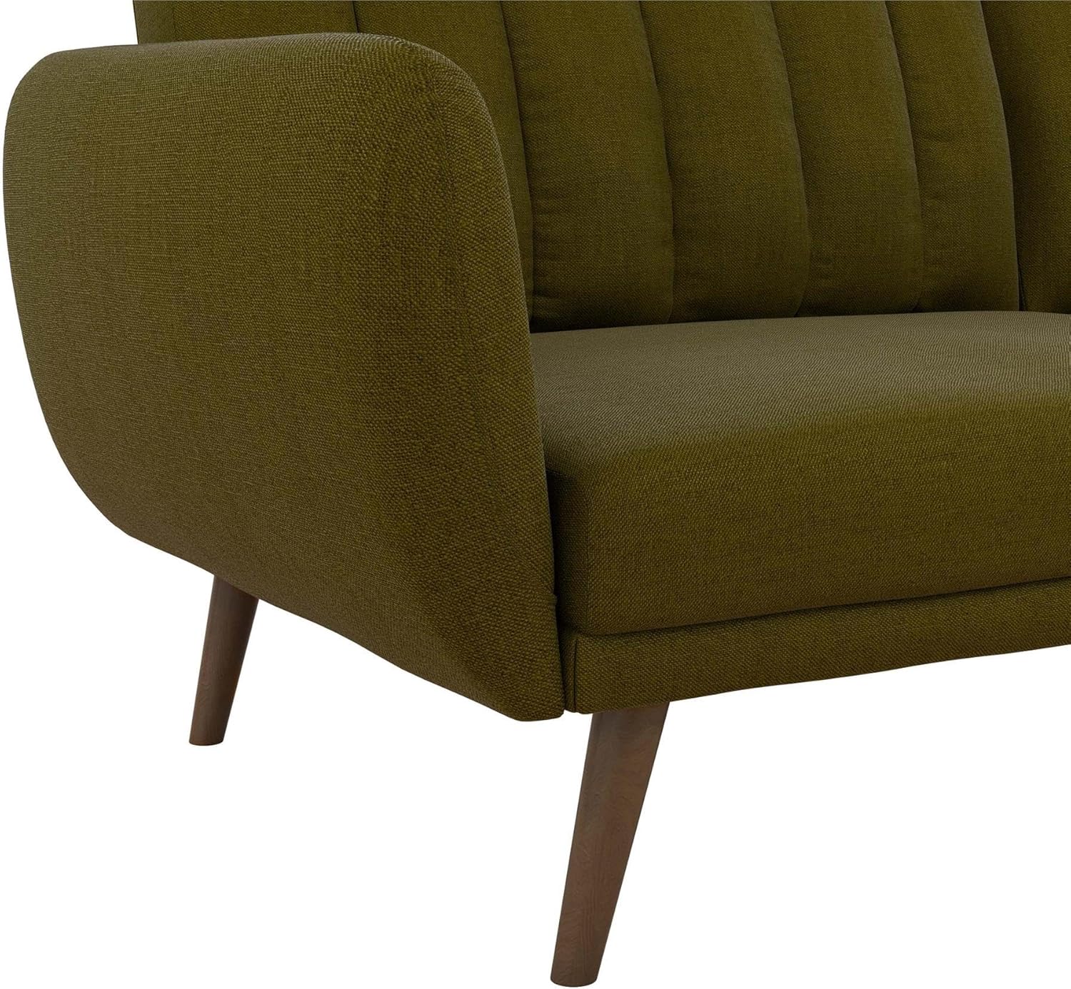 Novogratz Brittany 82 Inch Futon Sofa Bed in Faux Leather, Upholstered Couch Sleeper with Tufted Back, Mid-Century Modern Design, Green - Image 5