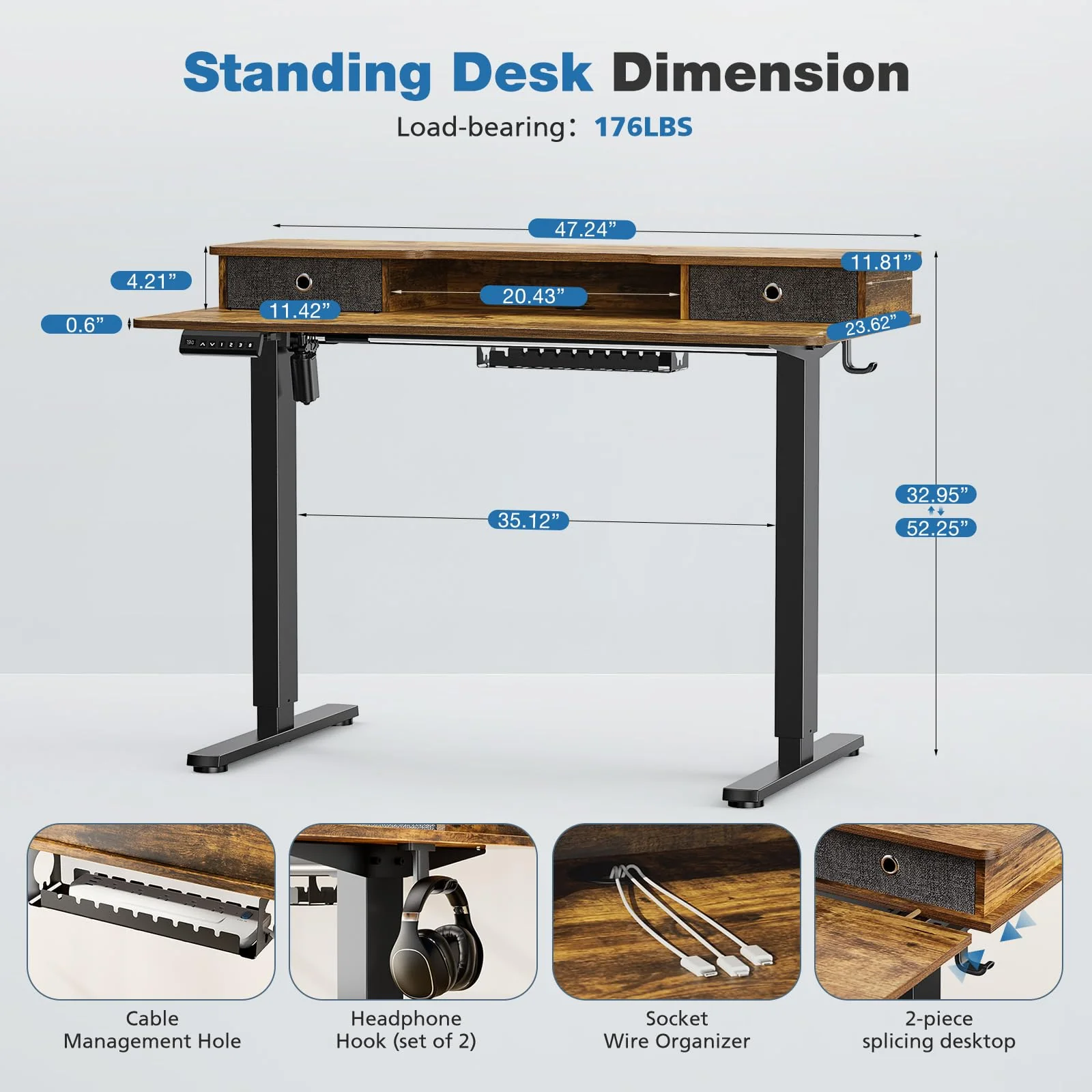NEW - DUMOS 48 Inch Adjustable Height Computer Workstation - Image 2