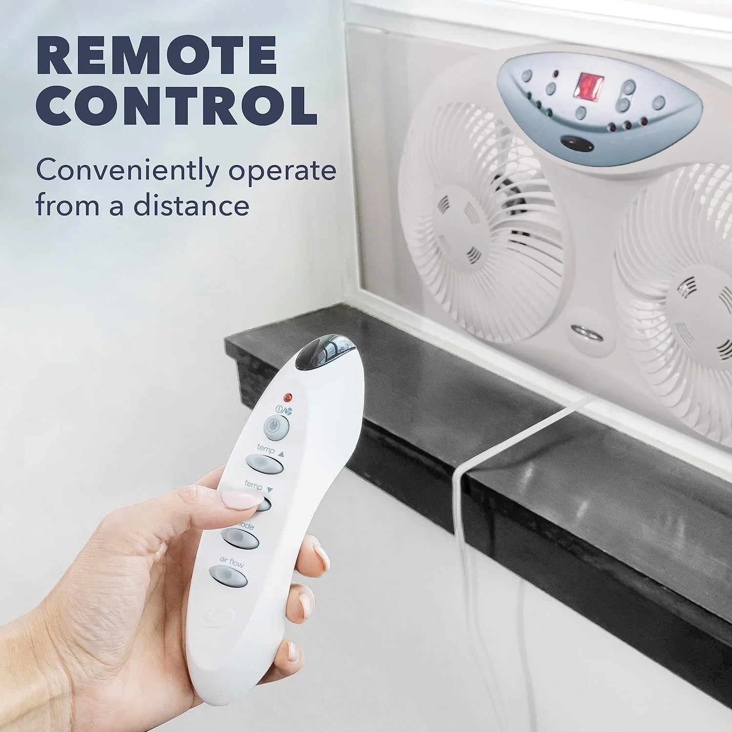 NEW - BIONAIRE Premium Digital 8.5" Twin Window Fan, Reversible Airflow Control, Exhaust and Intake, 3 Speeds, Extender Panels, Programmable Thermostat, LED Temperature Display, Remote Control, Light Grey - Retail $55 - Image 5