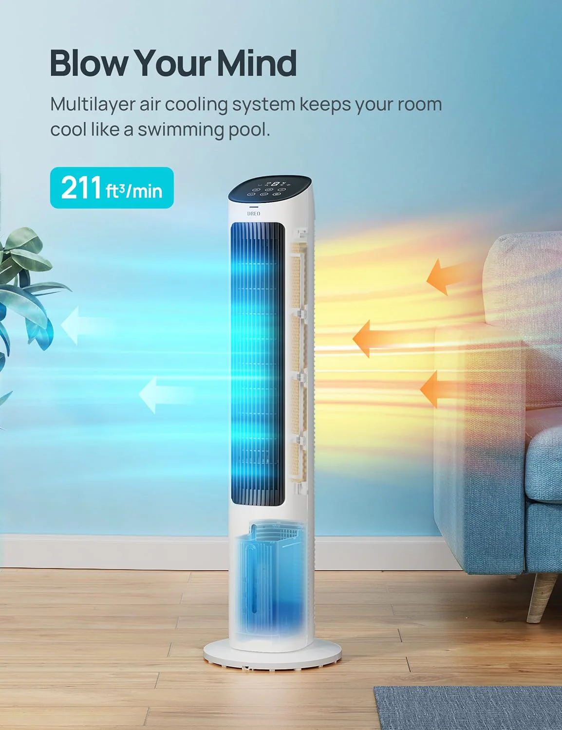 NEW - Dreo Cooling Fans That Blow Cold Air, 40" Evaporative Air Cooler, 2023 Upgrade Tower Fan for Bedroom with 80Â° Oscillating, Ice Packs, Remote Control, 3 Modes 4-Speed Quiet Floor Fan Home/Office - Retail $143 - Image 2