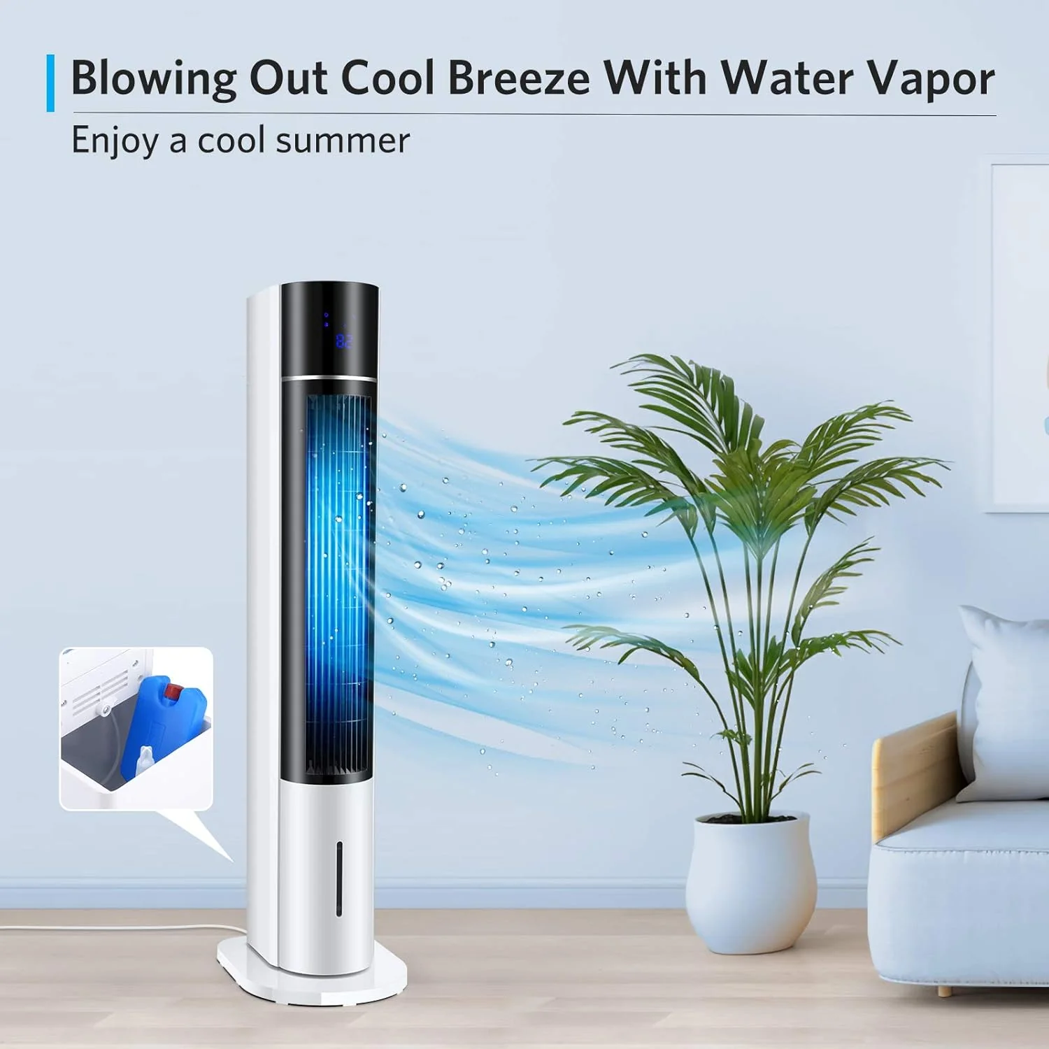 Swamp Cooler Fan, Oscillating Evaporative Air Cooler 43-inch, Quiet Air Conditioner Fan, lnstant Cool & Easy Use, 3 Modes & 3 Speeds, 12H Timer, 2 Ice Boxes, Remote & Panel Control for Room & Office - Retail $179 - Image 3