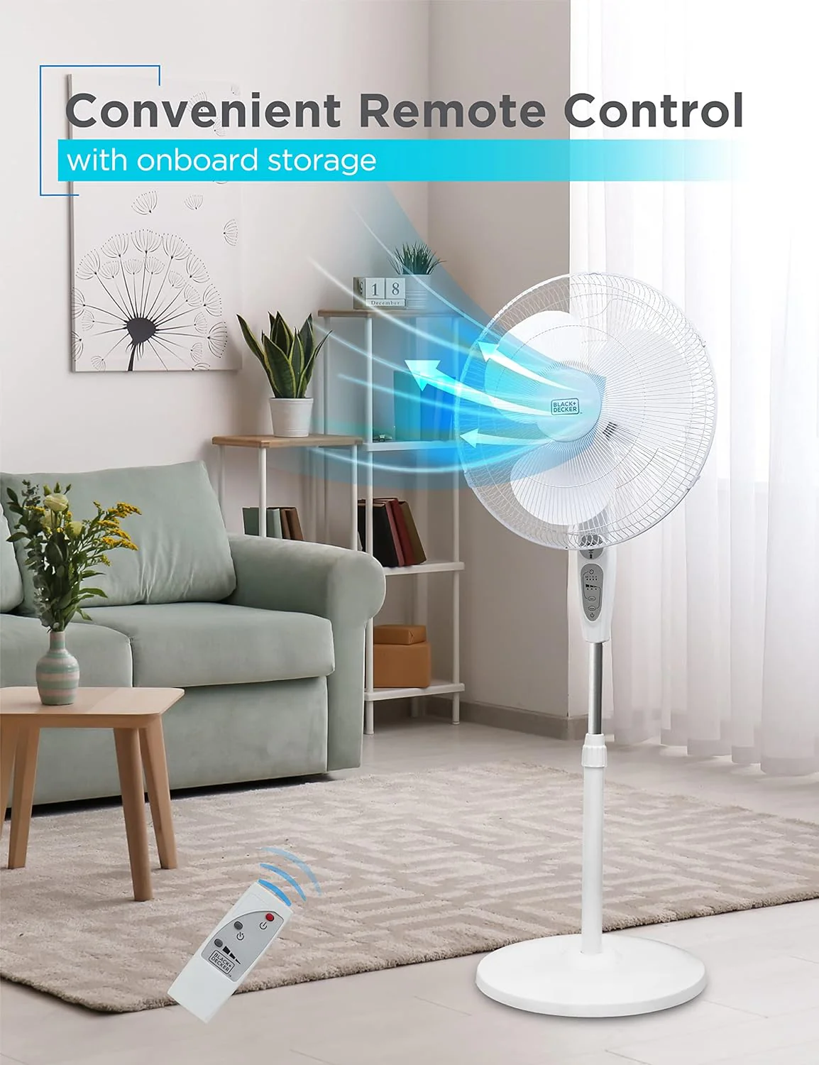 NEW - BLACK+DECKER 18-Inch, Stand Fan with Remote, White - Retail $44 - Image 4