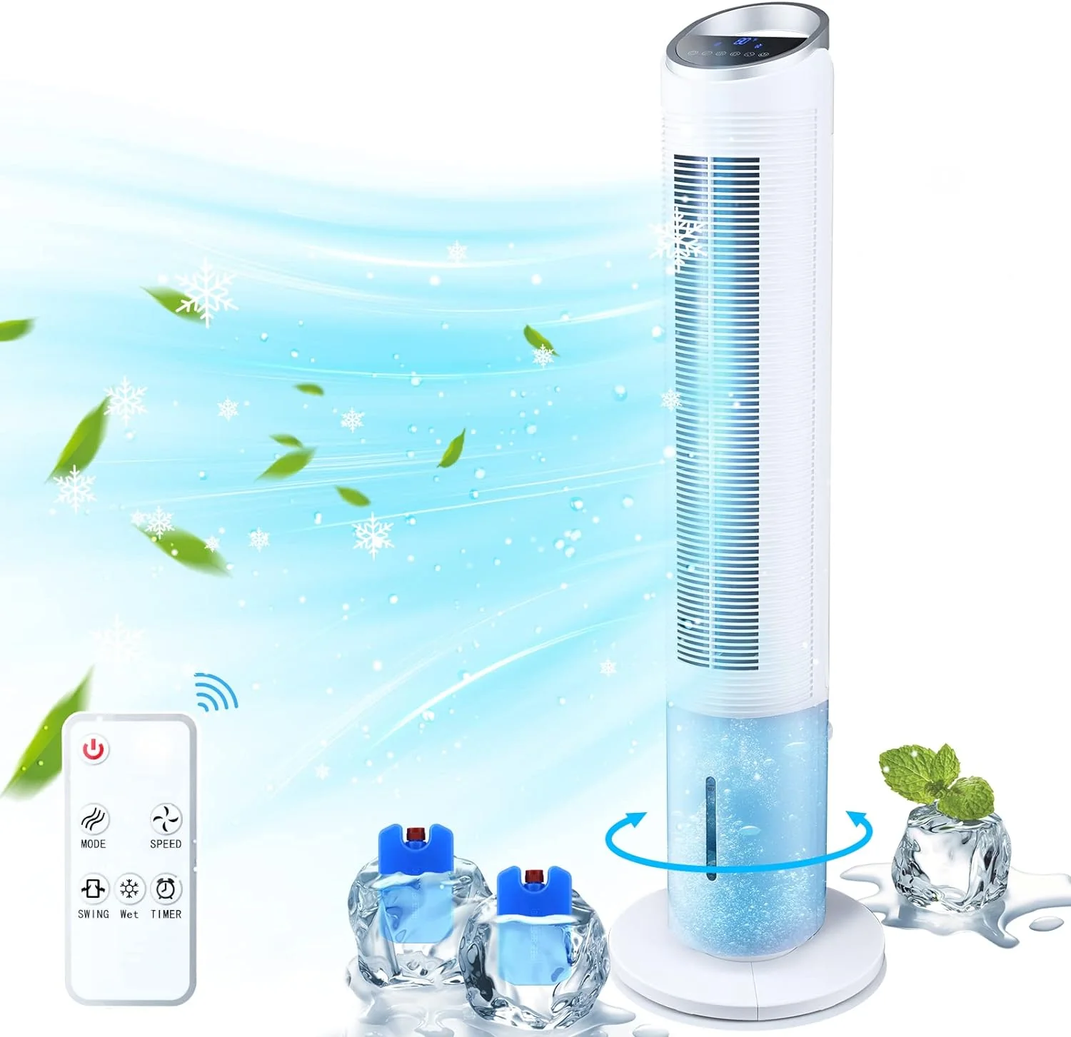 NEW - Evaporative Cooler - 40" Portable Air Conditioner with 70° Oscillating & Humidifying, 3 Speeds & 3 Modes, 8H Timer, Cooling Tower Fan with Remote,2 Ice Boxes, Quiet Swamp Cooler for Rooms,office - Retail $169