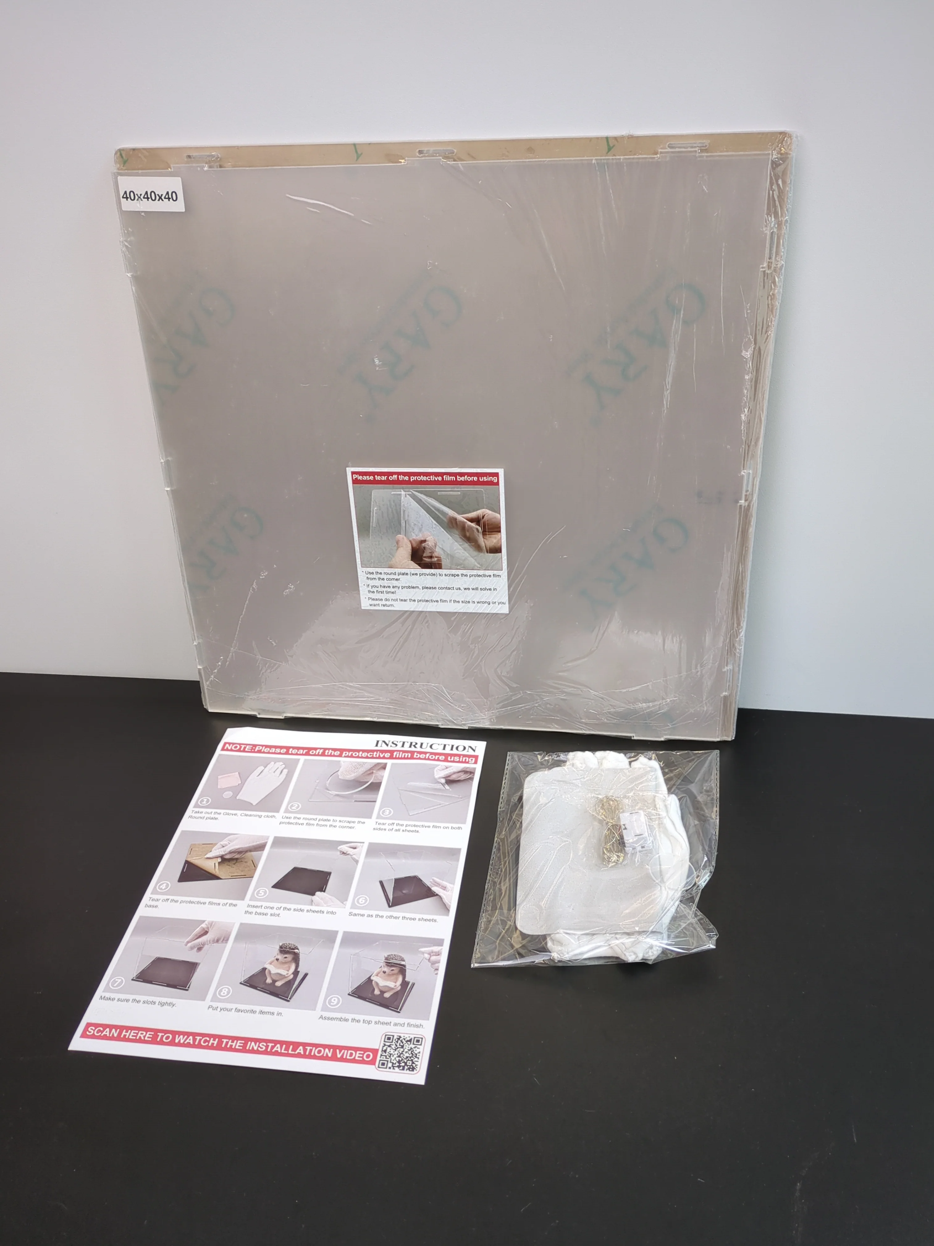 NEW - LANSCOERY Clear Acrylic Display Case, Assemble Cube Display Box Stand with White Base, Dustproof Protection Showcase for Collectibles Memorabilia Figurines (15.7x15.7x15.7inch; 40x40x40cm) - Retail $88 - Image 5