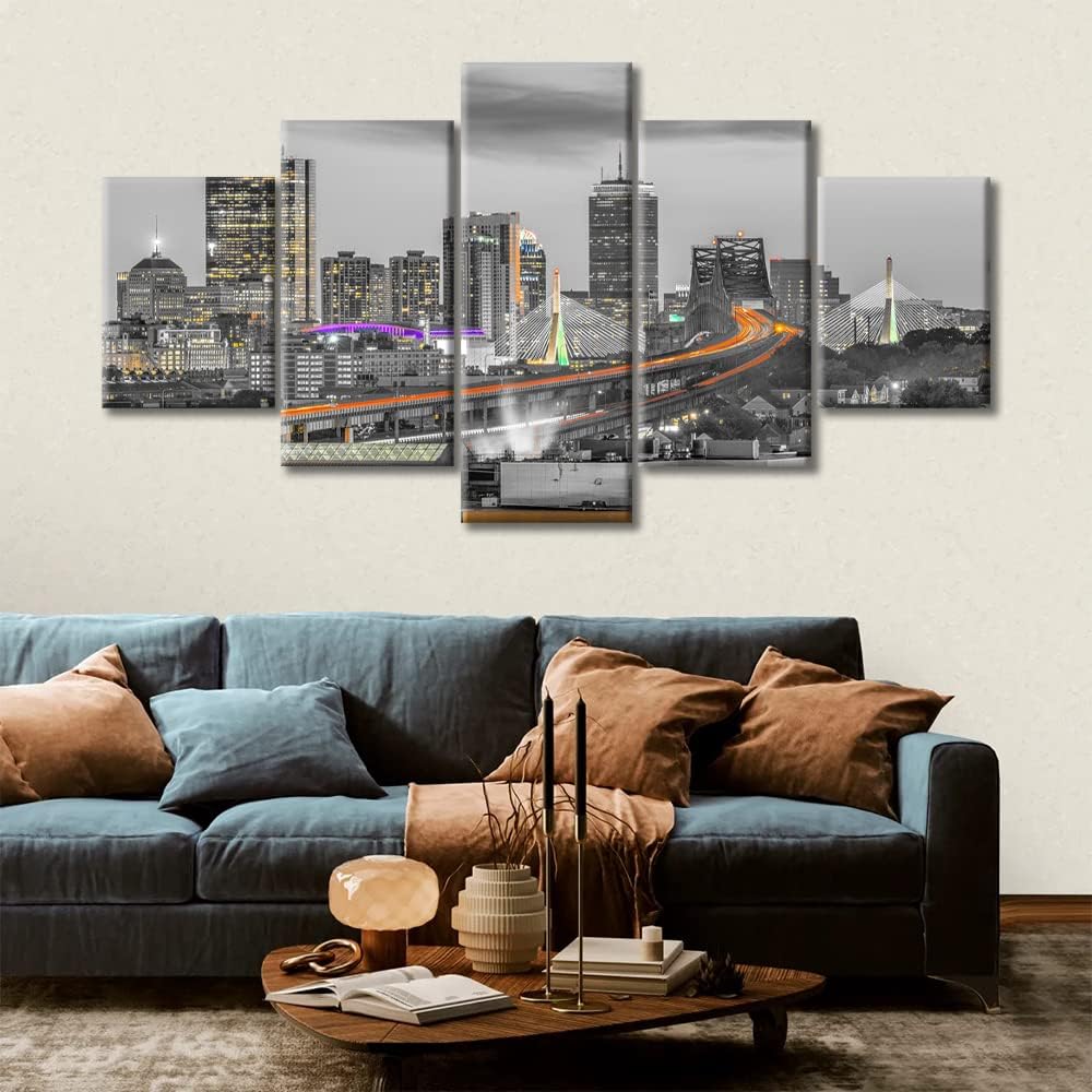 NEW - TUMOVO 5 Piece Wall Decor American Cityscape Canvas Paintings for Bedroom, Bathroom, Office. Manhattan Skyscrapers Skyline House Decor Print on Canvas Framed Ready to Hang (60" Wx32 H) - Retail $55 - Image 2
