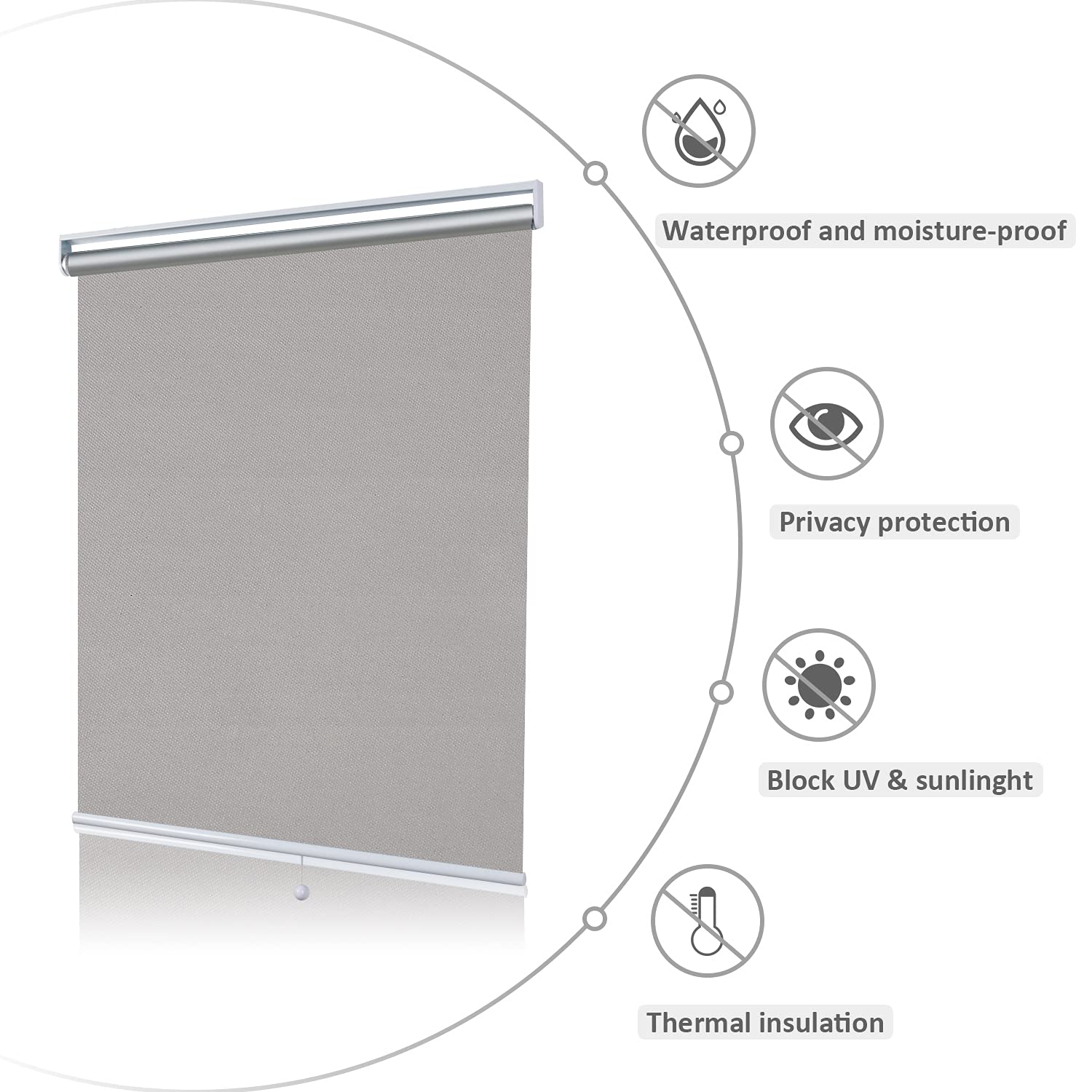 Grey Blackout Shades Roller Shade Window Blinds, Black Out 95% Light & UV, 33 inch Wide x 72 inch High - Retail $28 - Image 2
