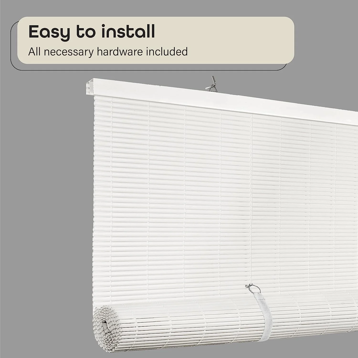 NEW - Cordless Solstice Vinyl Roll-Up Blind - 60 Inch Width, 72 Inch Length, Quarter Inch Vinyl Slats - White - Soft Light Filtering Horizontal Windows Blinds for Indoor & Ourdoor by Achim Home Decor - Retail $30 - Image 2