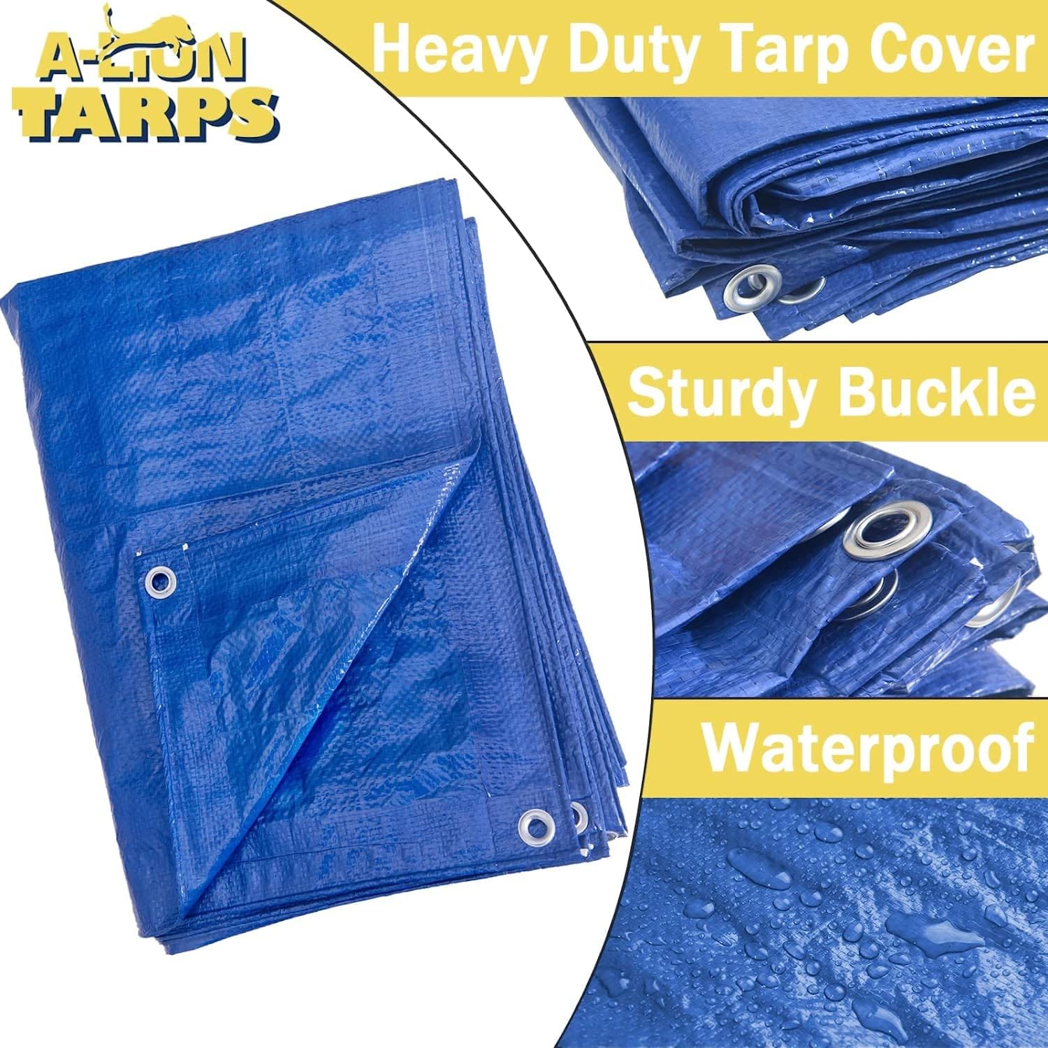 NEW - 50x100 7 Mil Tarp Cover, Waterproof, UV Resistant, Rip and Tear Proof, Poly Tarpaulin with Reinforced Edges for Roof, Camping, Patio, Pool Cover, Boat, Blue - Retail $222 - Image 2