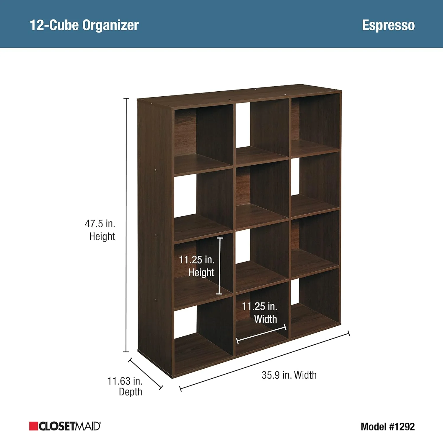 NEW - ClosetMaid 1292 Cubeicals Organizer, 12-Cube, Espresso - Retail $126 - Image 4