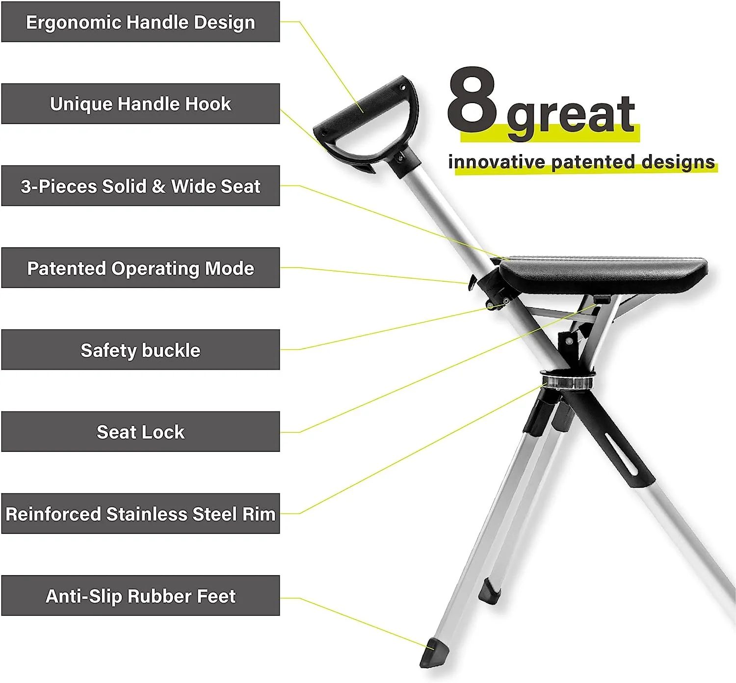 Ta-Da Chair Series 2- Portable Walking Stick, Cane with Seat, Foldable Chair, Hiking Stick, for Camping, Hiking, Lightweight Aluminum, Easy Carry, Anti-Slip - Retail $139 - Image 6