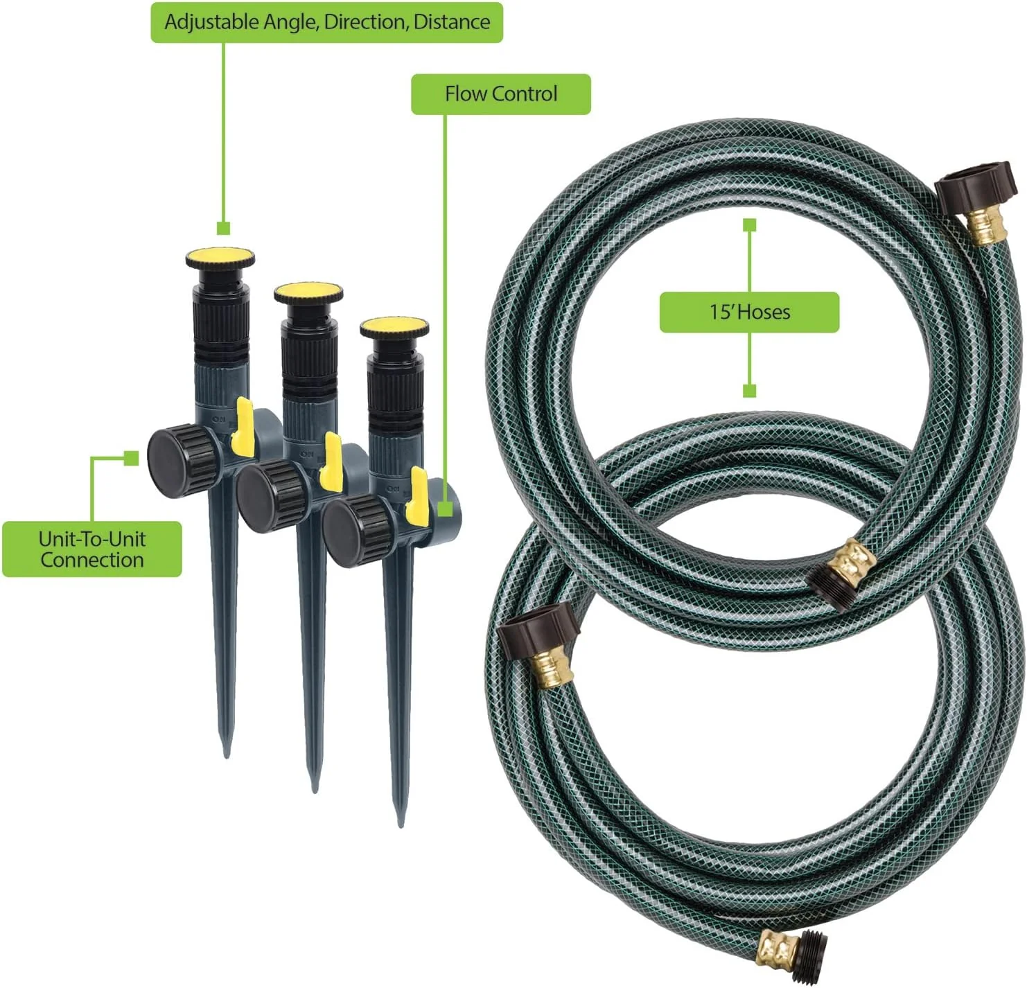 Melnor 65191AMZ Adjustable Spike Set Sprinkler Bundle, Green, Yellow - Retail $41 - Image 2