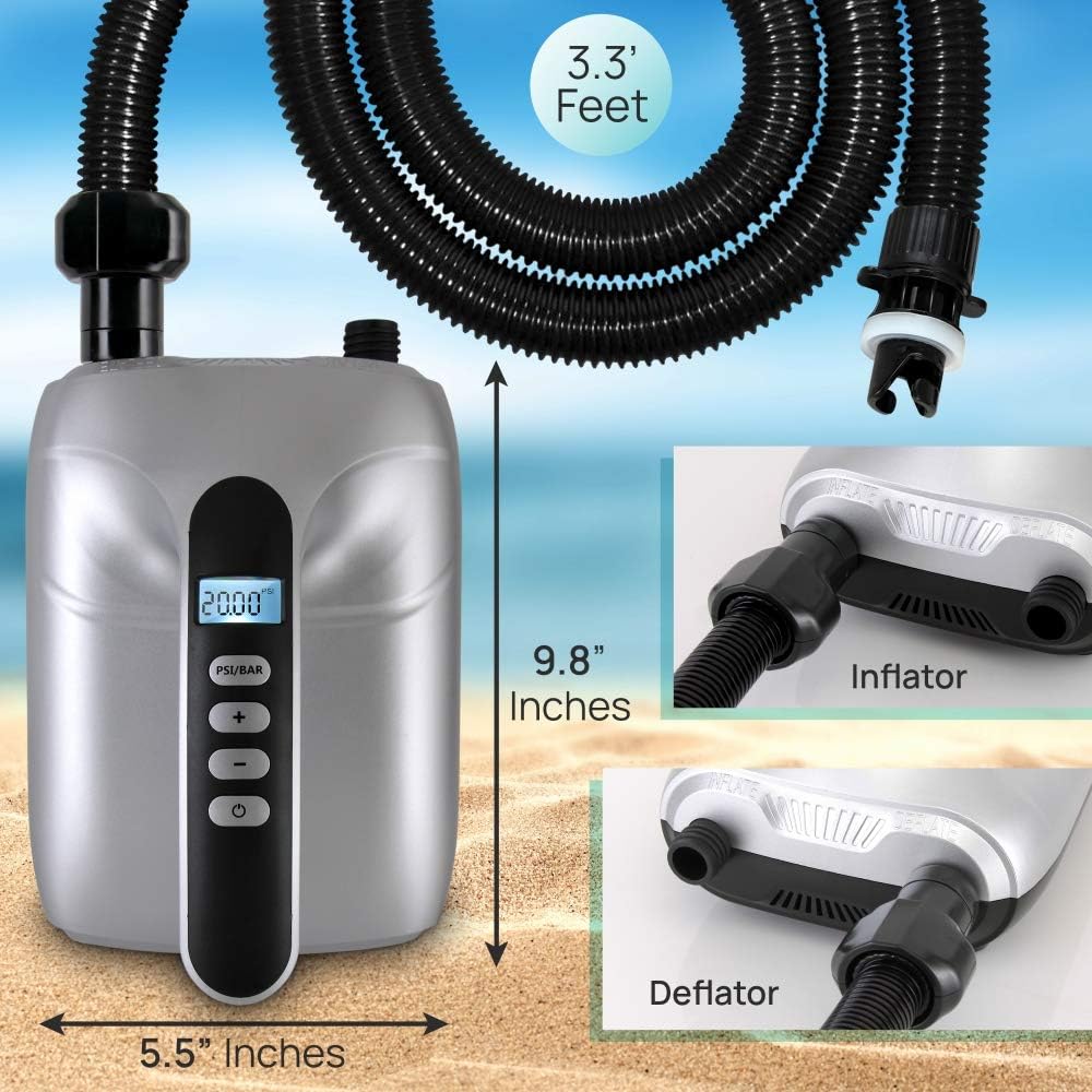 NEW - SereneLife 20PSI High Pressure SUP Electric Air Pump,Dual Stage Inflation Paddle Board Pump for Inflatable Stand Up Paddle Boards,Boats,Kayak,12V DC Car Connector By SereneLife,Silver - Retail $69 - Image 4