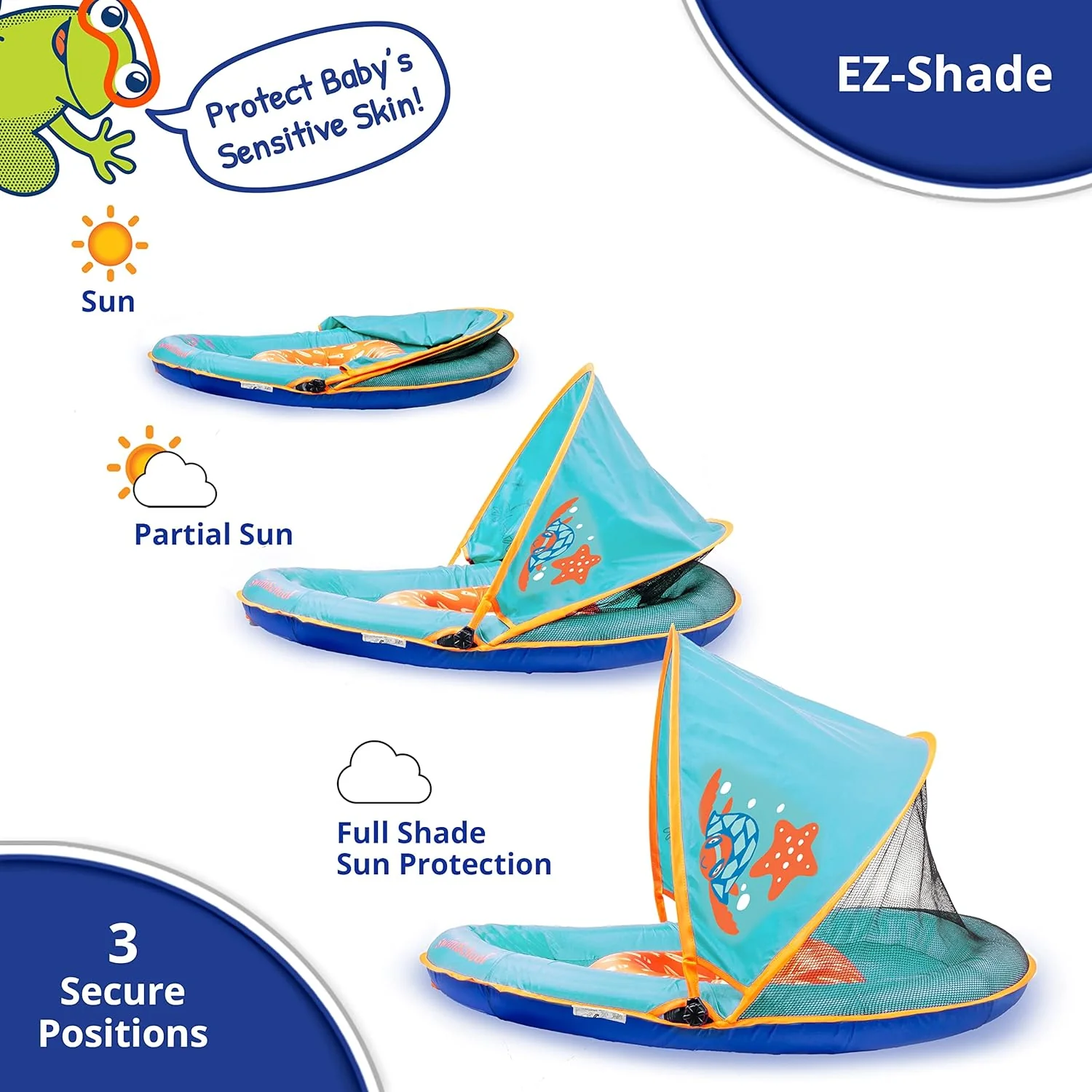 NEW - SwimSchool Infant Baby Pool Float with Splash & Play Activity Toys, Adjustable Sun Canopy, Safety Seat, Infant Baby Floatie, 6 - 24 Months- Seafoam/Orange - Retail $28 - Image 3