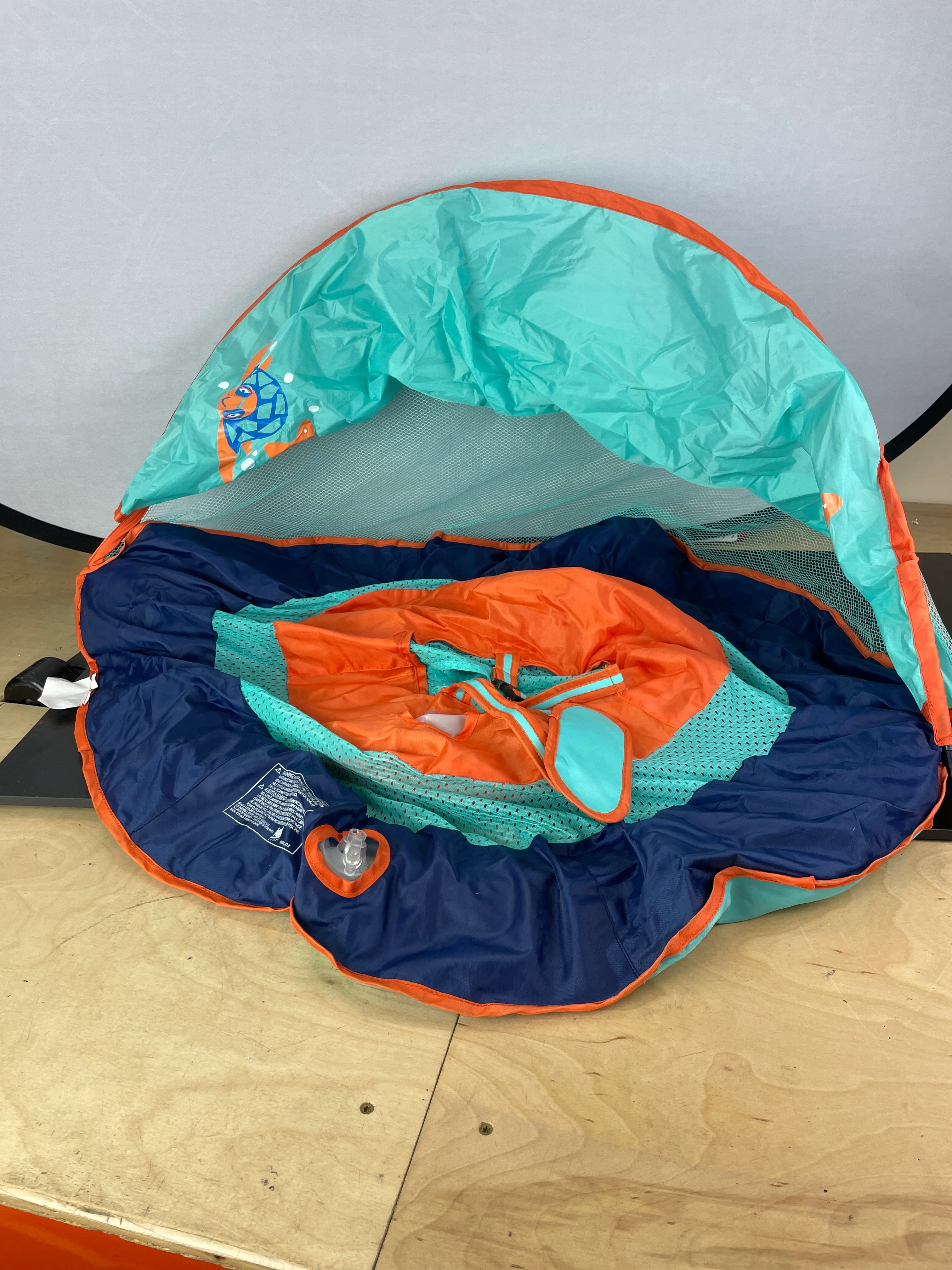 NEW - SwimSchool Infant Baby Pool Float with Splash & Play Activity Toys, Adjustable Sun Canopy, Safety Seat, Infant Baby Floatie, 6 - 24 Months- Seafoam/Orange - Retail $28 - Image 5