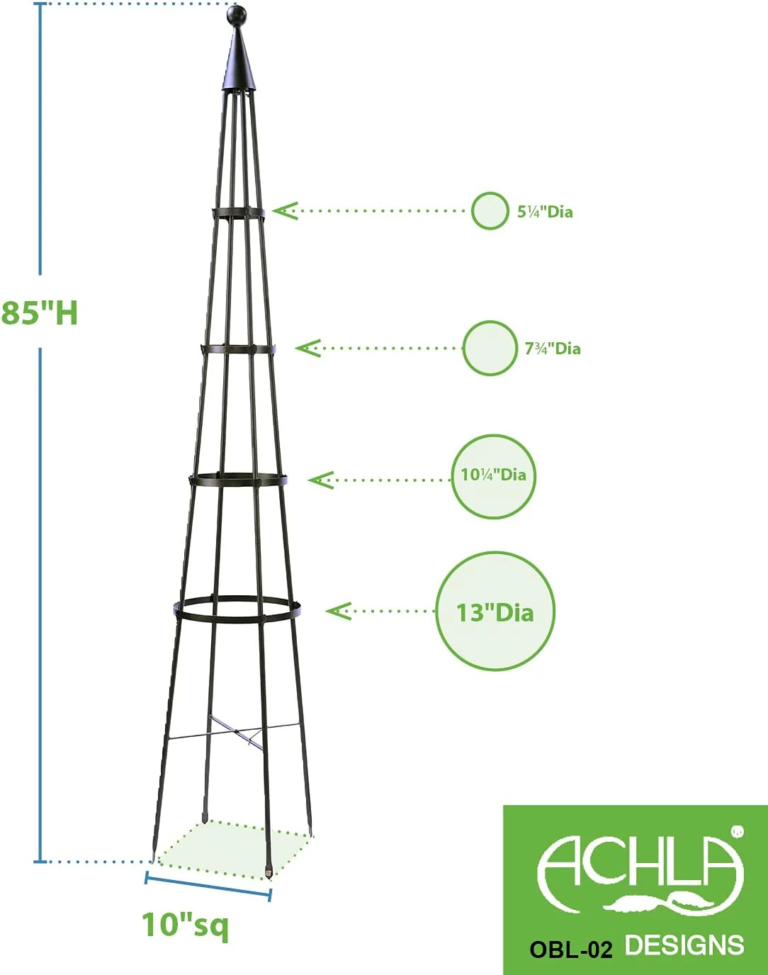 NEW - Achla Designs OBL-02A Garden Obelisk, 85" H Trellis, Graphite - Retail $133 - Image 3