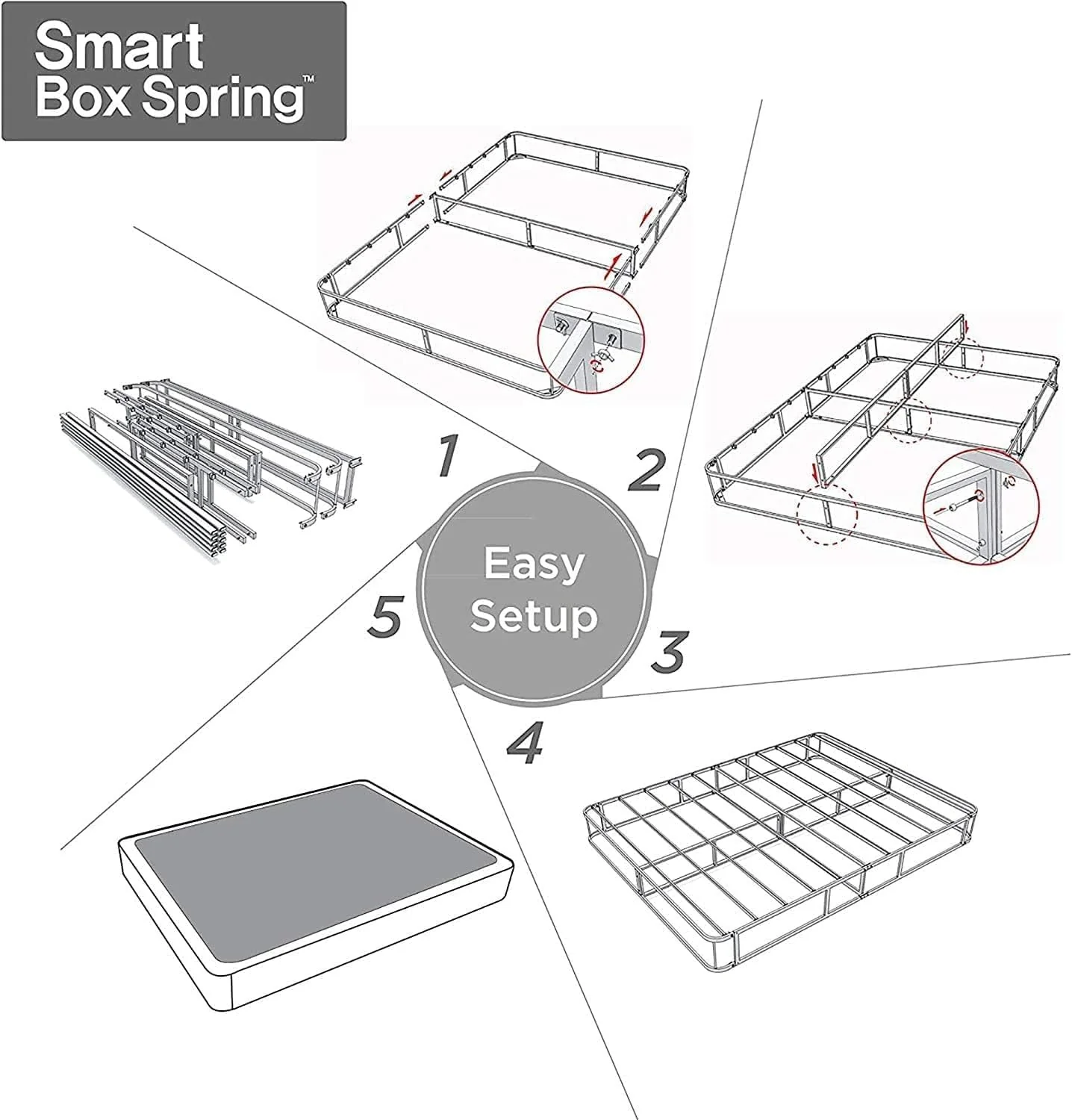 NEW - ZINUS 5 Inch KING Metal Smart Box Spring / Mattress Foundation / Strong Metal Frame / Easy Assembly - Retail $165 - Image 4