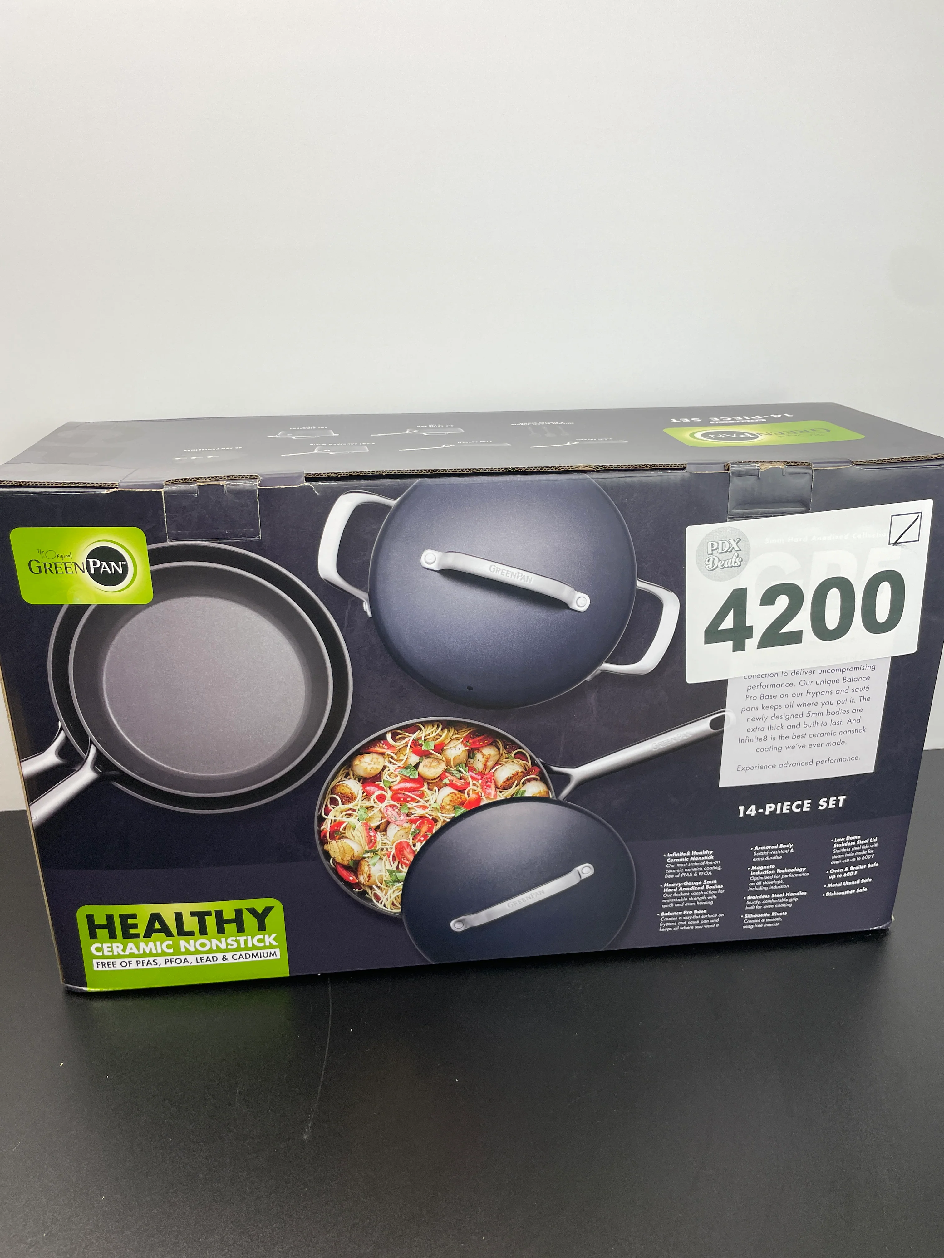 NEW - GreenPan GP5 Hard Anodized Healthy Ceramic Nonstick 14 Piece Cookware Pots and Pans Set,Heavy Gauge Scratch Resistant,Stay-Flat Surface, Induction, Mirror Finish Handle,Oven Safe,PFAS-Free, Blue - Retail $479 - Image 2