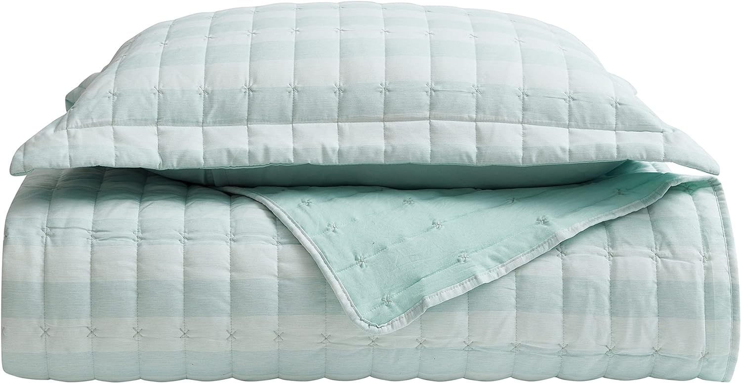 NEW - Sweet Home Collection Quilt Sets Prewashed Checkered Plaid Embroidered Vintage Soft and Luxurious Bedding with Pillow Shams, Teal, King - Retail $64 - Image 3