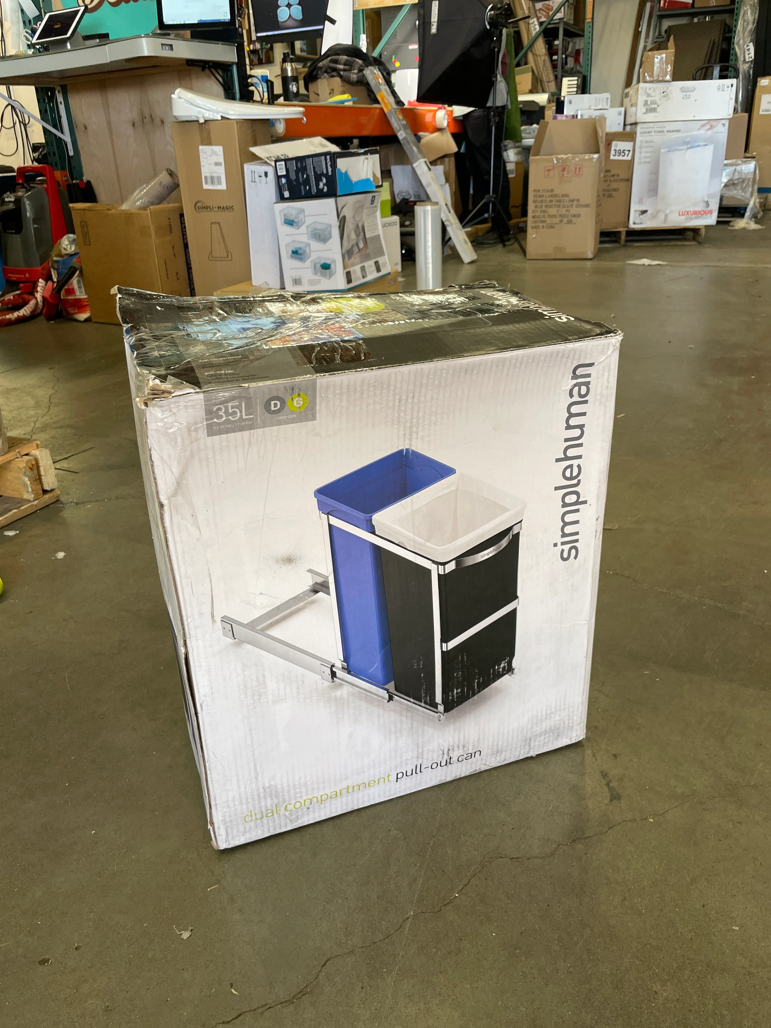 NEW - simplehuman 35 Liter / 9.3 Gallon Dual Compartment Under Counter Kitchen Cabinet Pull-Out Recycling Bin and Trash Can, Chrome - Retail $79 - Image 4