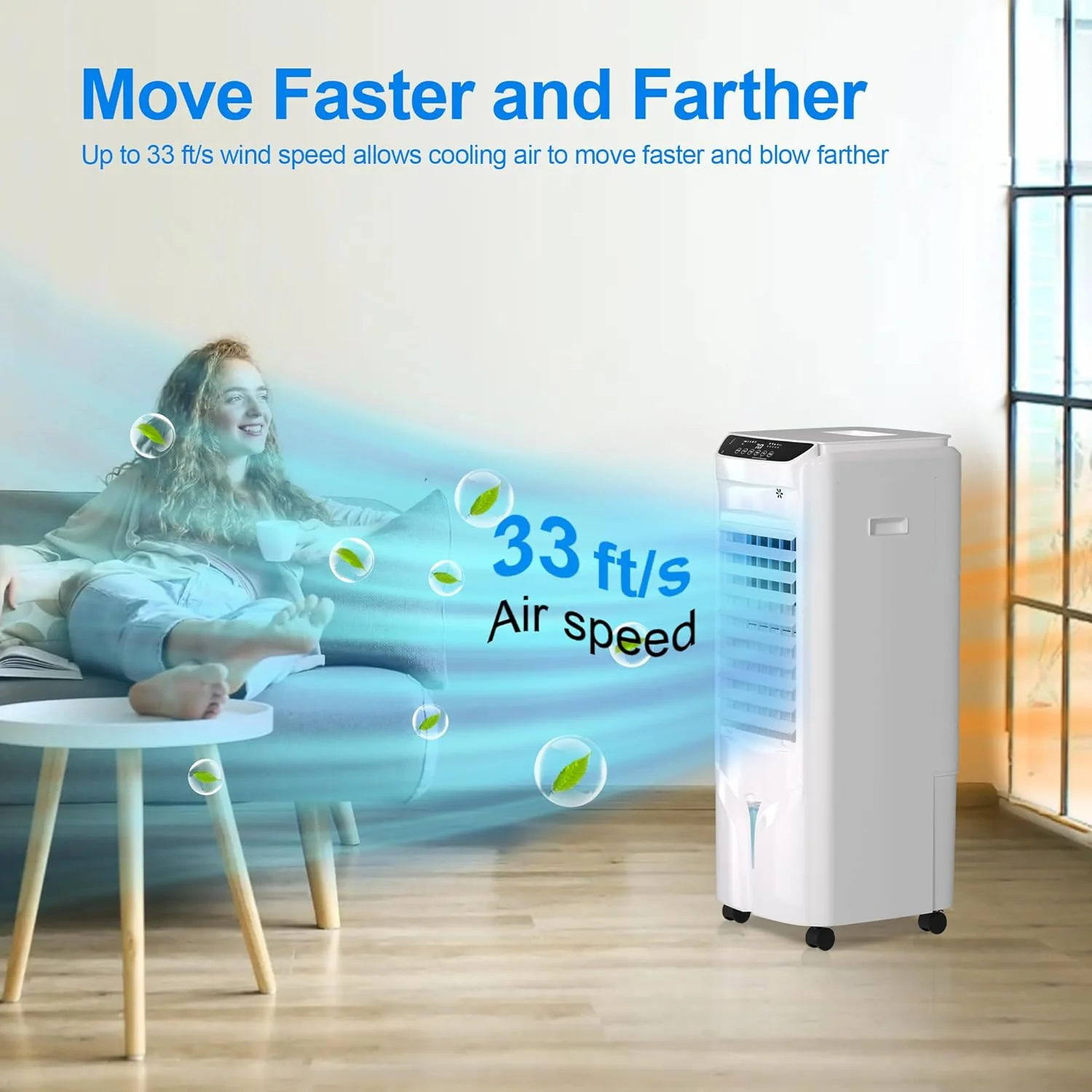 NEW - Uthfy Evaporative Air Cooler, 32" Swamp Cooler with 4.2 Gallons Water Tank, Remote Control, 90Â° Oscillation Cooling Fan with 3 Speeds, 12H Timer, 3 In 1 Tower Fan thats Blow Cold Air for Home, Office - Retail $149 - Image 2