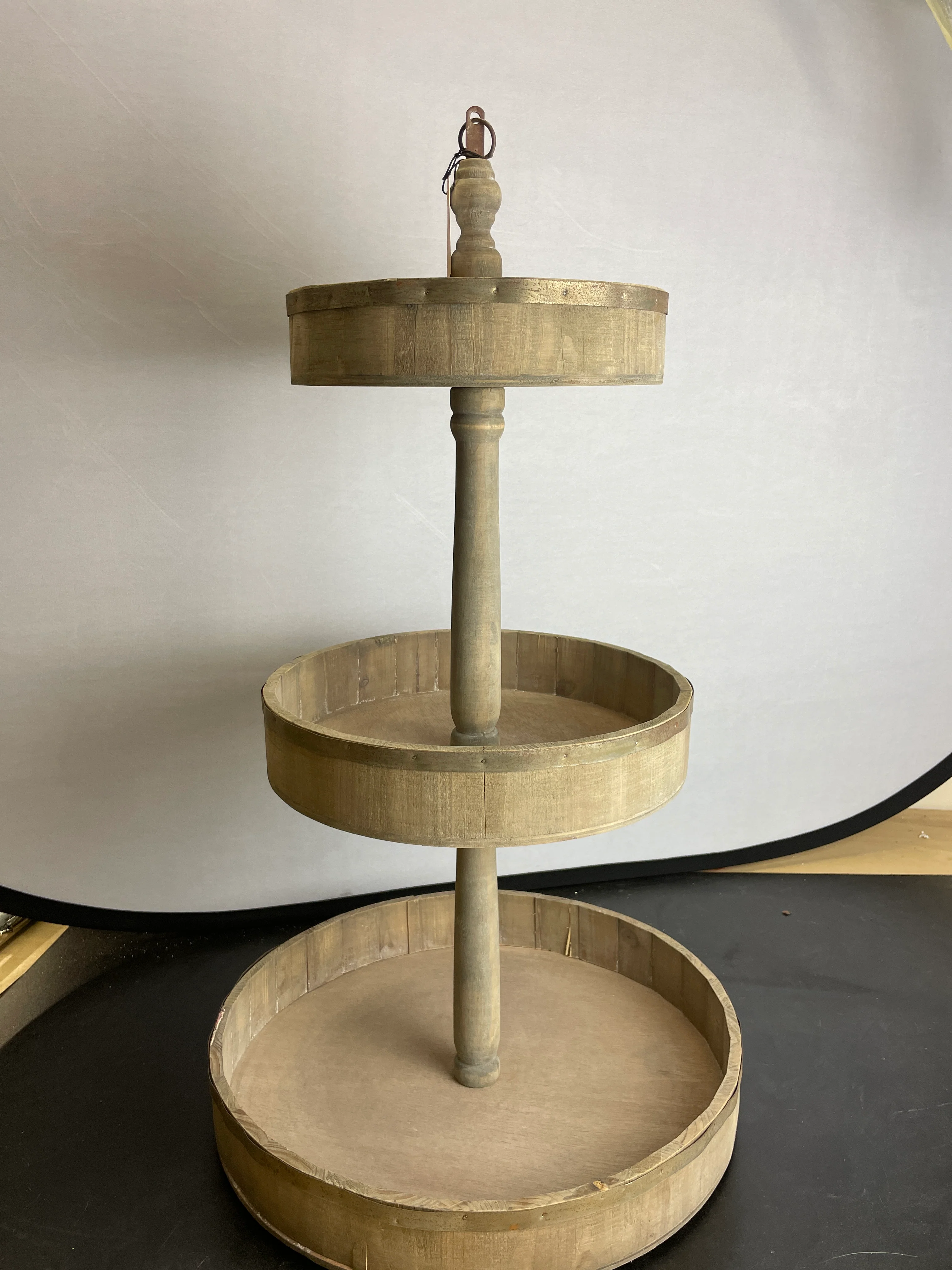 NEW - Decorative Wood & Tin 3 Tier Tray - Retail $40