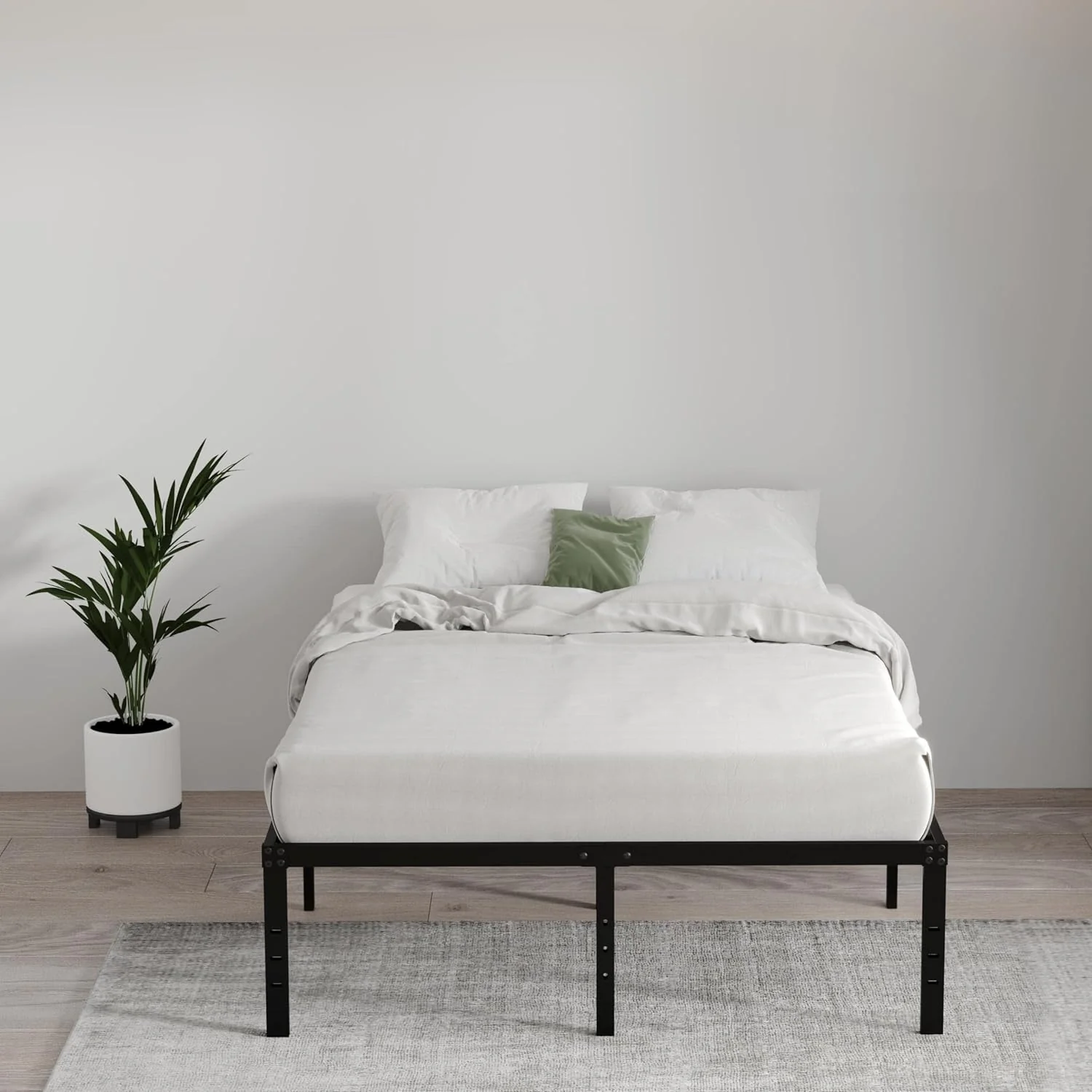 NEW - EMODA Queen Bed Frame No Box Spring Needed 18 Inch Heavy Duty Metal Tall Platform Bed Frame Queen Size with Large Storage Space, Easy Assembly, Black - Retail $149 - Image 2