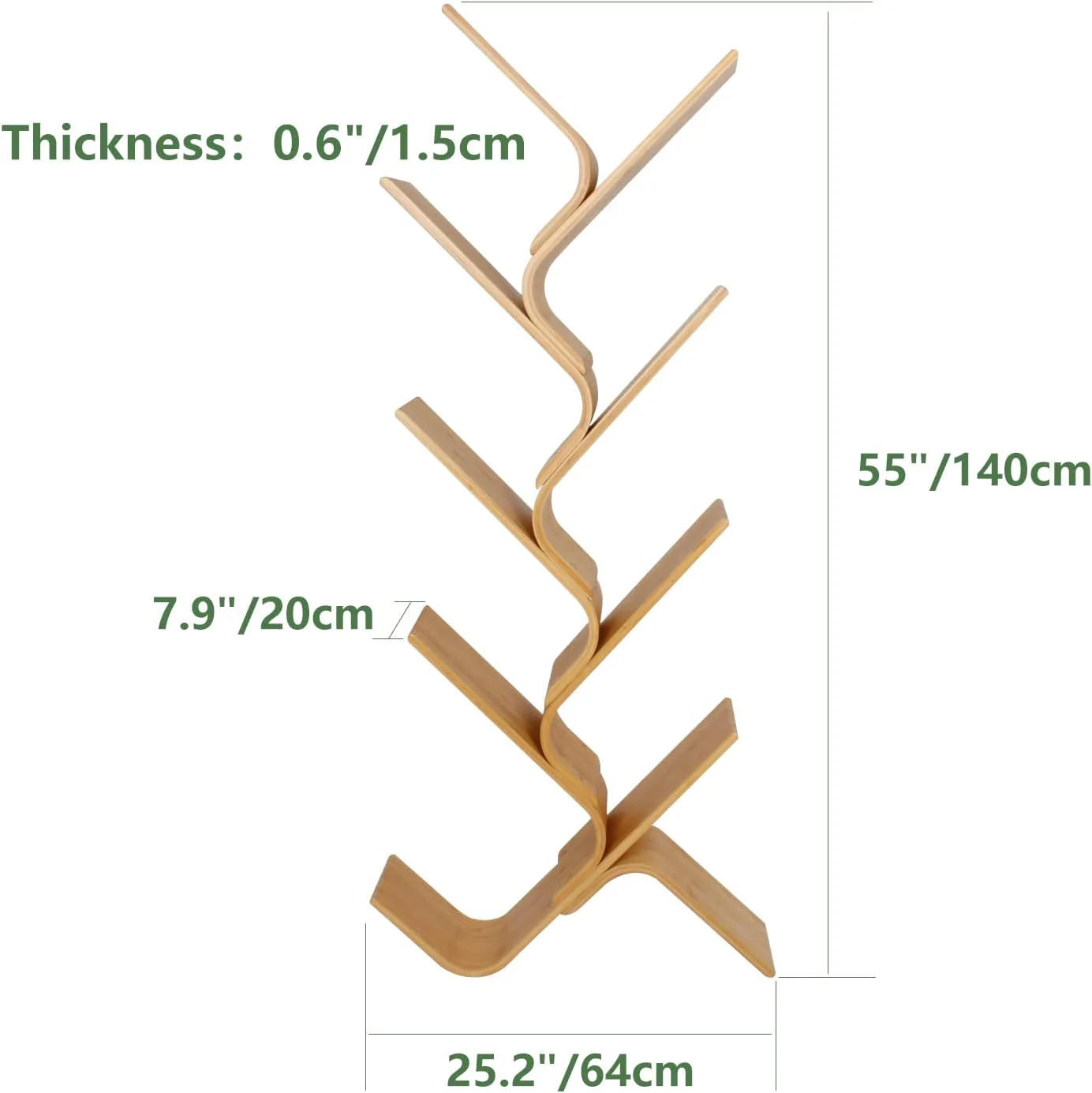 NEW - 8-Tier Floor Bamboo Tree Bookshelf, Modern Standing Bookcase Office Book Storage Creative Curved Rack Organizer Shelves, Book Shelf Space Saver for Home Living Room Corner Bedroom - Image 3
