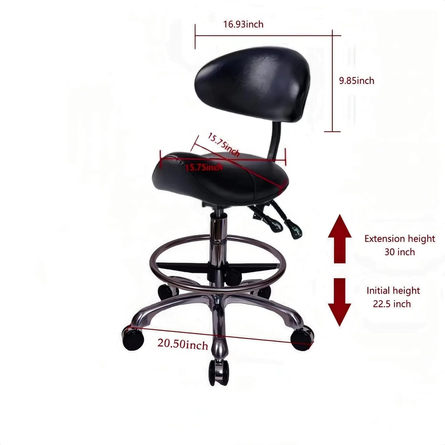 NEW - Saddle Stool Chair with Backrest and Foot Ring, Ergonomic Rolling Esthetician Seat for Salon, Tattoo Shop, Spa, Facial lash Home, Dentist Clinic, Esthetician Chair, Black - Retail $158 - Image 2